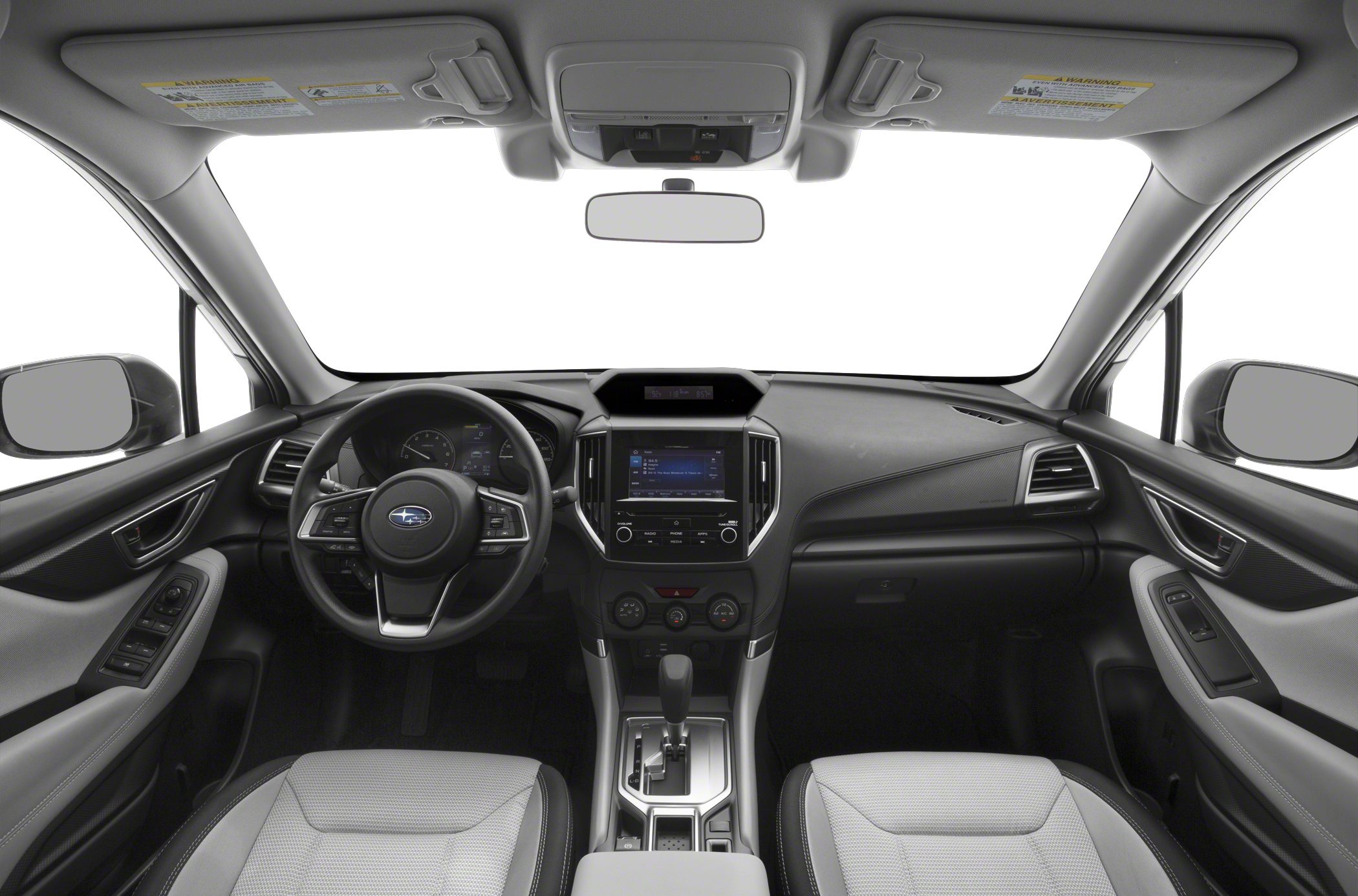 Dashboard, steering wheel, and center console with multimedia display