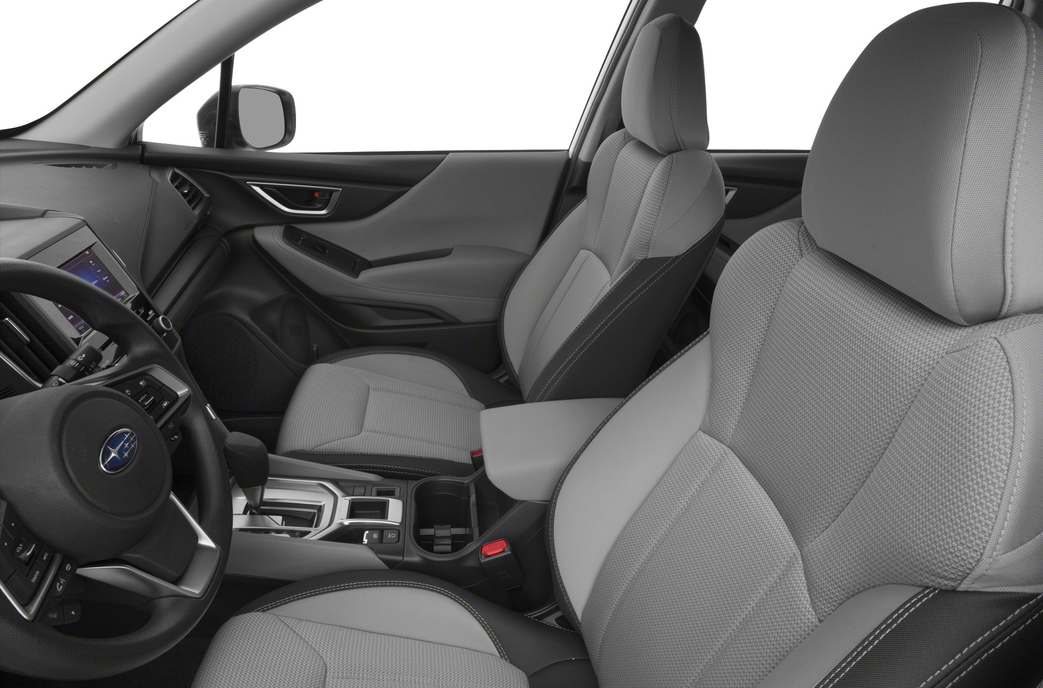 Front seats and dashboard interior view with center console details