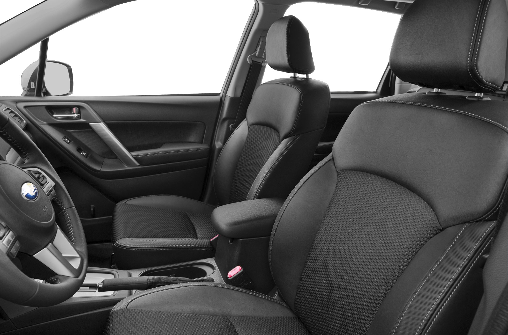 Black leather front seats and car interior cabin