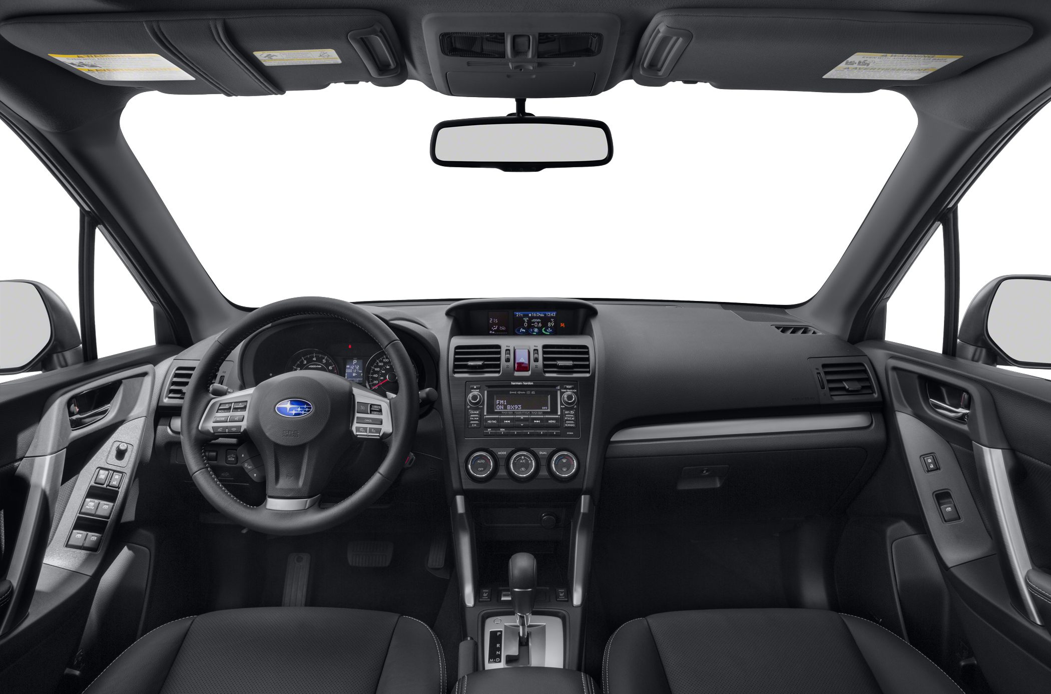 Modern car interior with dashboard and steering wheel