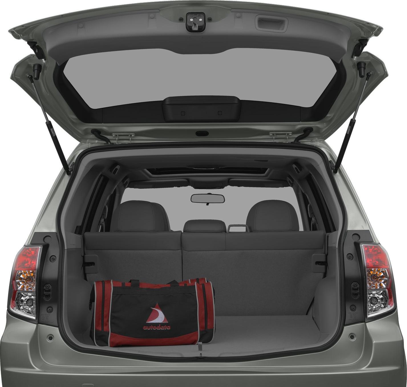 Open SUV rear cargo space with sports bag and visible rear seats