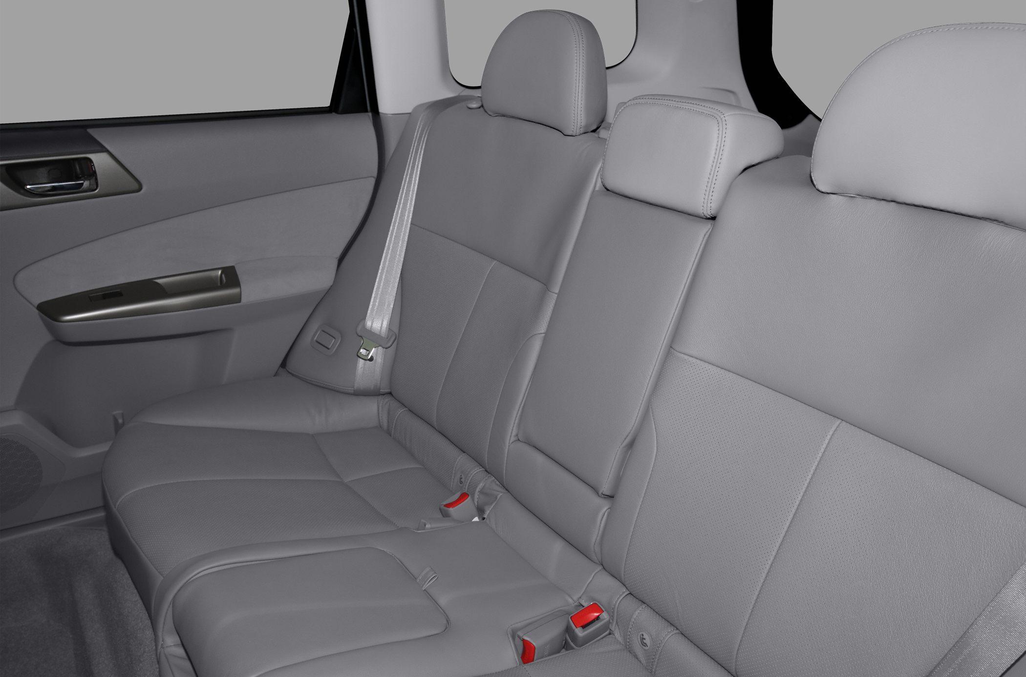 Rear seat leather upholstery with seat belts and door panel