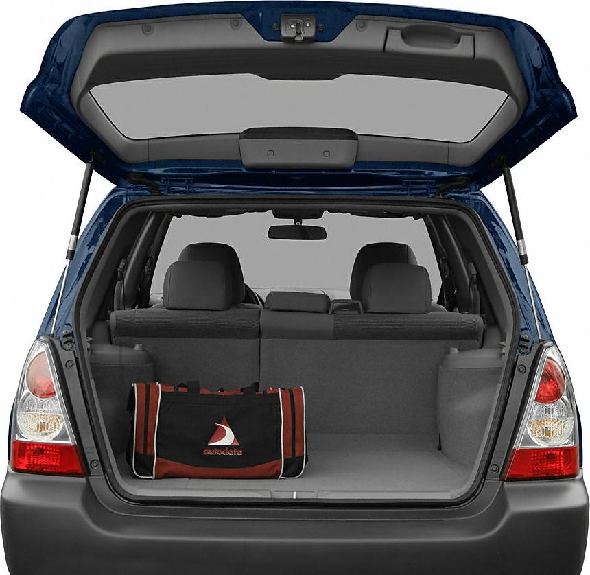 Open rear trunk with visible interior and cargo bag