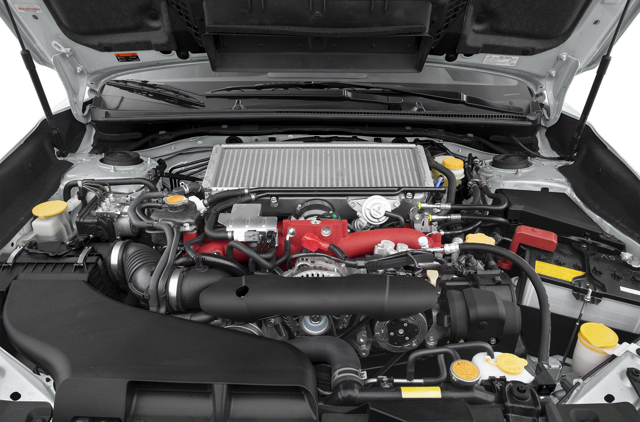 Turbocharged boxer engine with top-mounted intercooler in engine bay