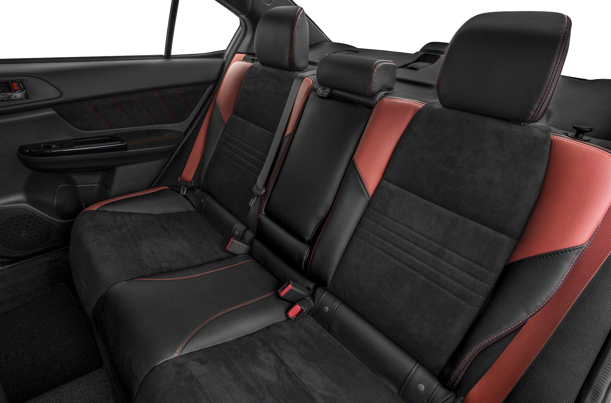 Black and red rear seats with detailed contrast stitching