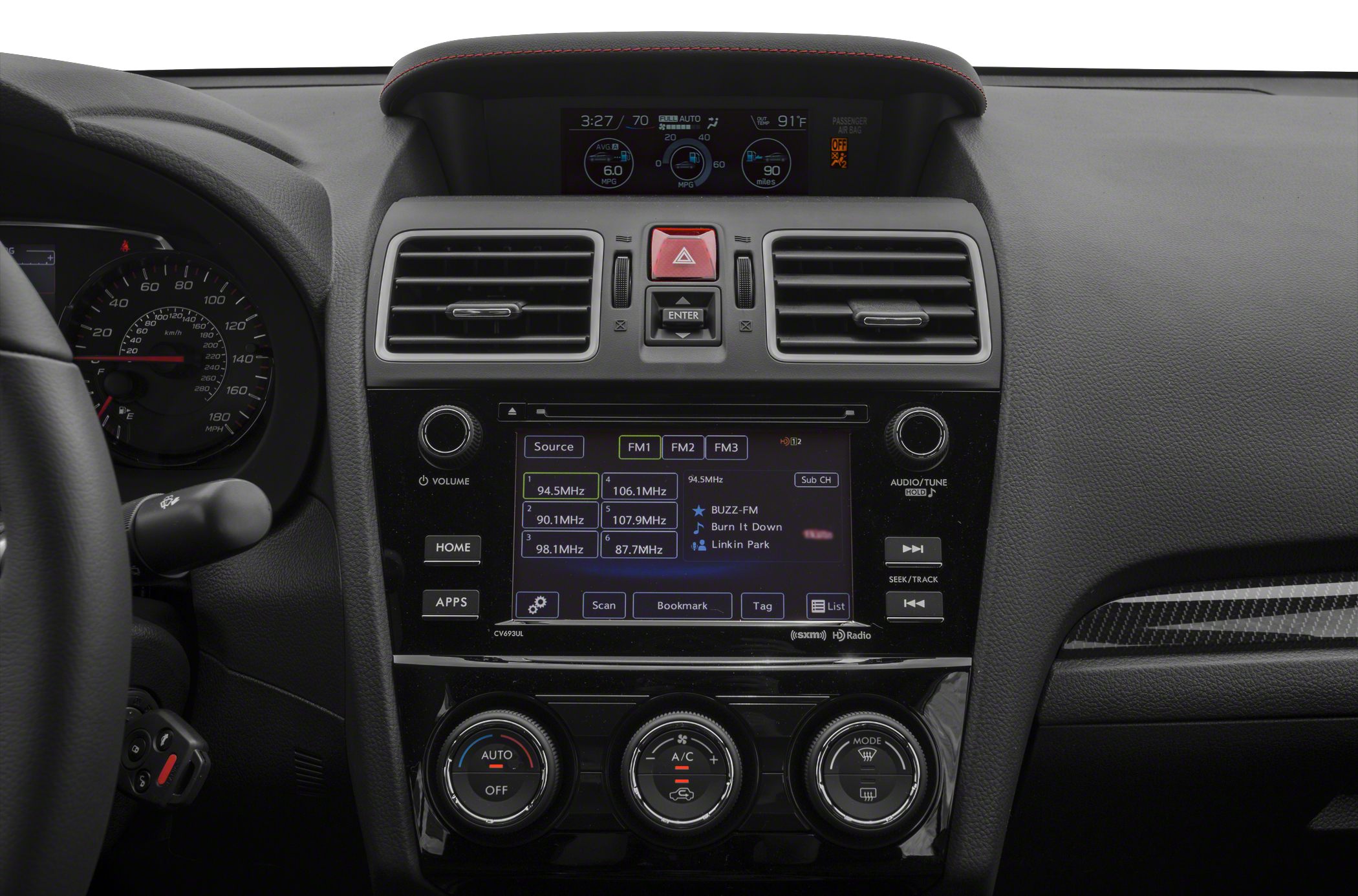 Dashboard with infotainment screen and climate control dials