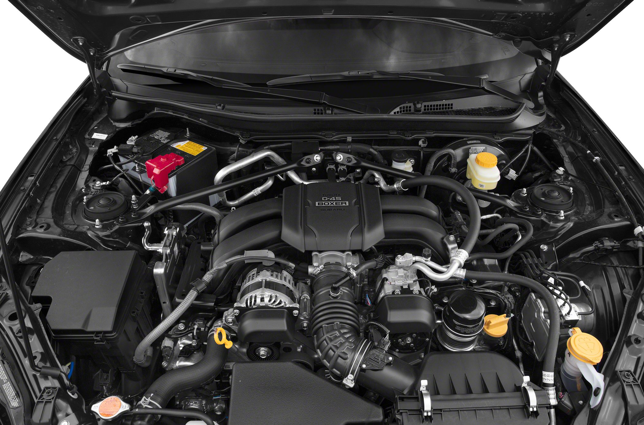 Engine bay with Toyota D-4S Boxer engine and visible components