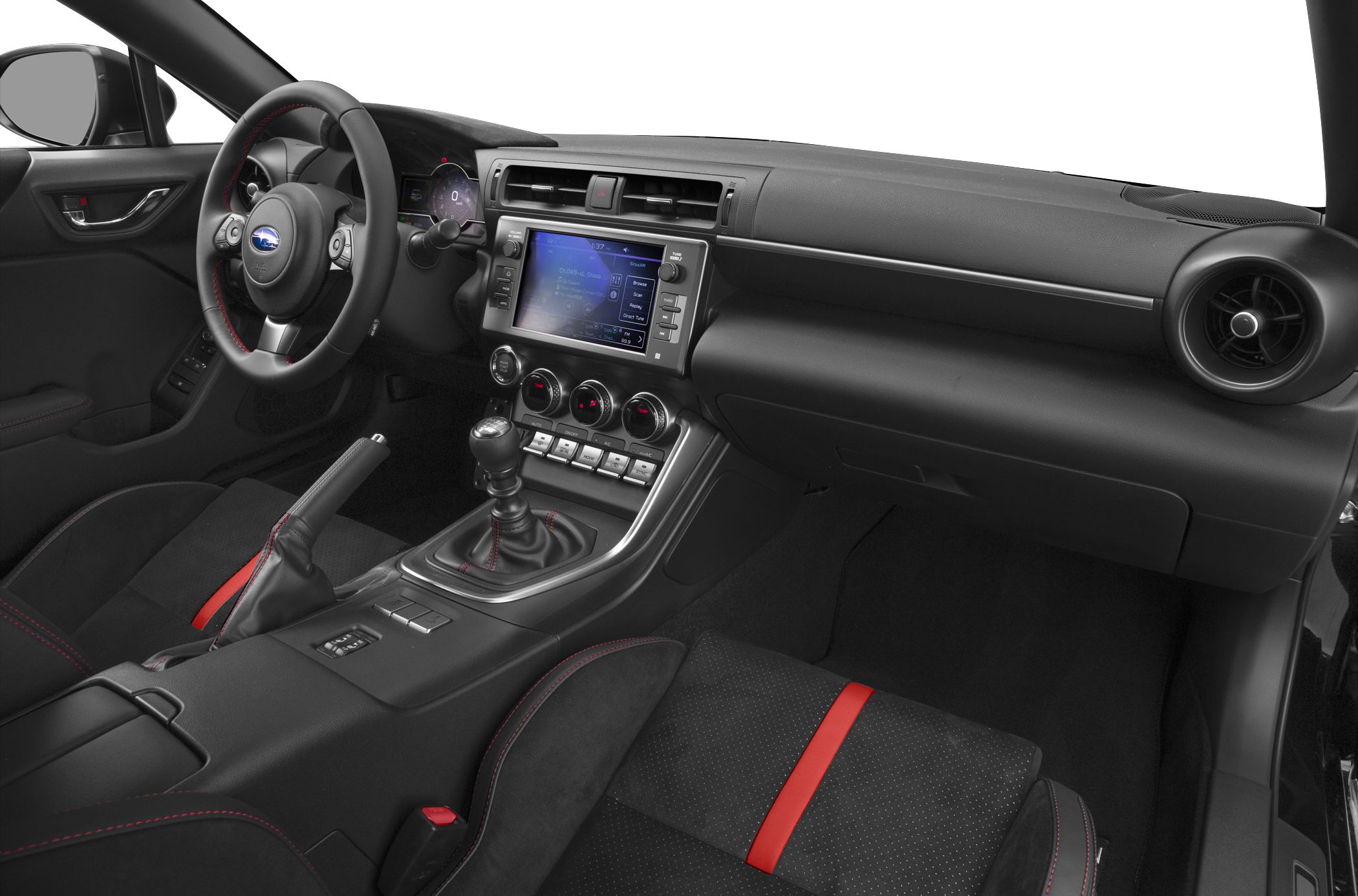 Modern dashboard with manual gear shift and sport seats