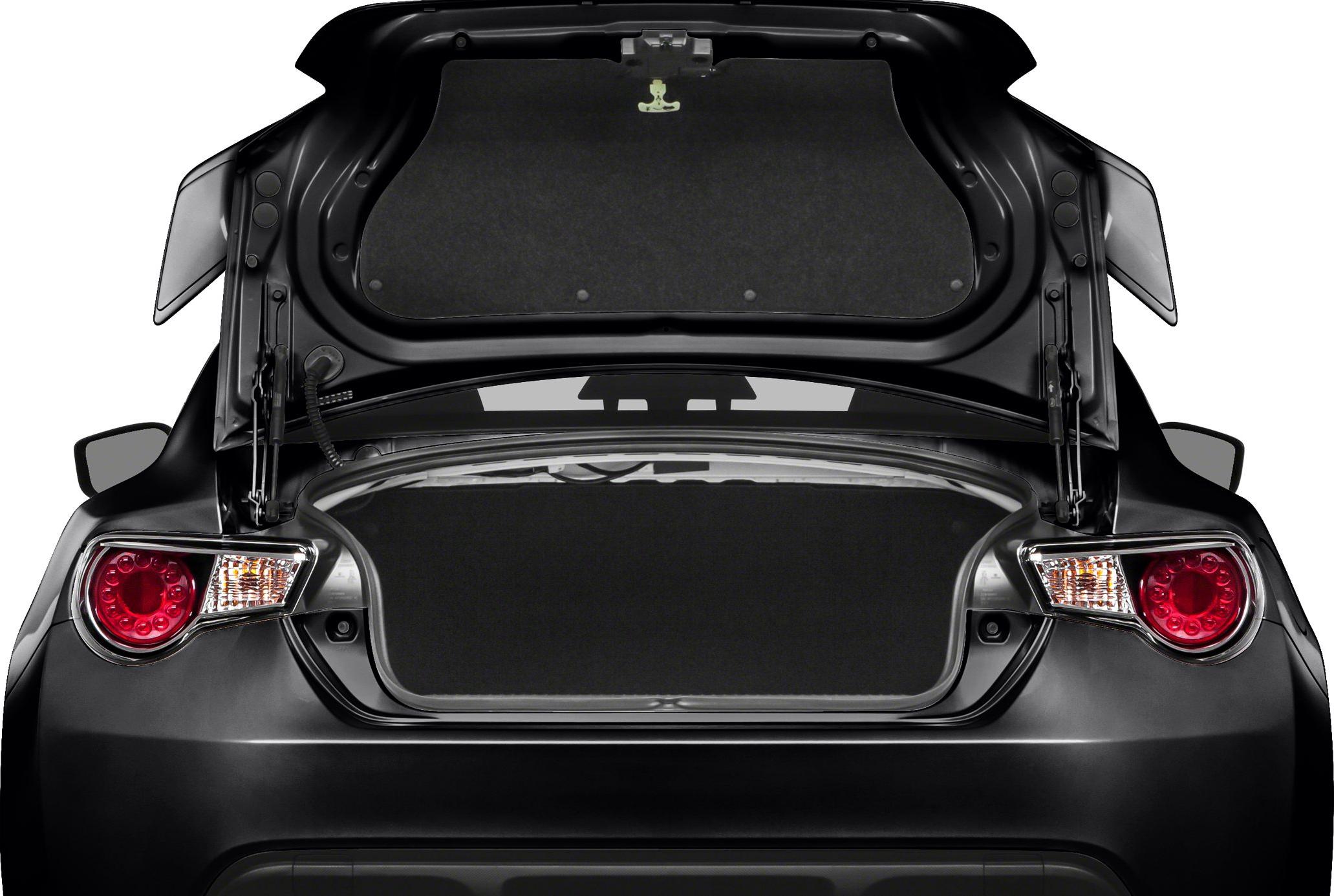 Open rear trunk hatch with visible taillights