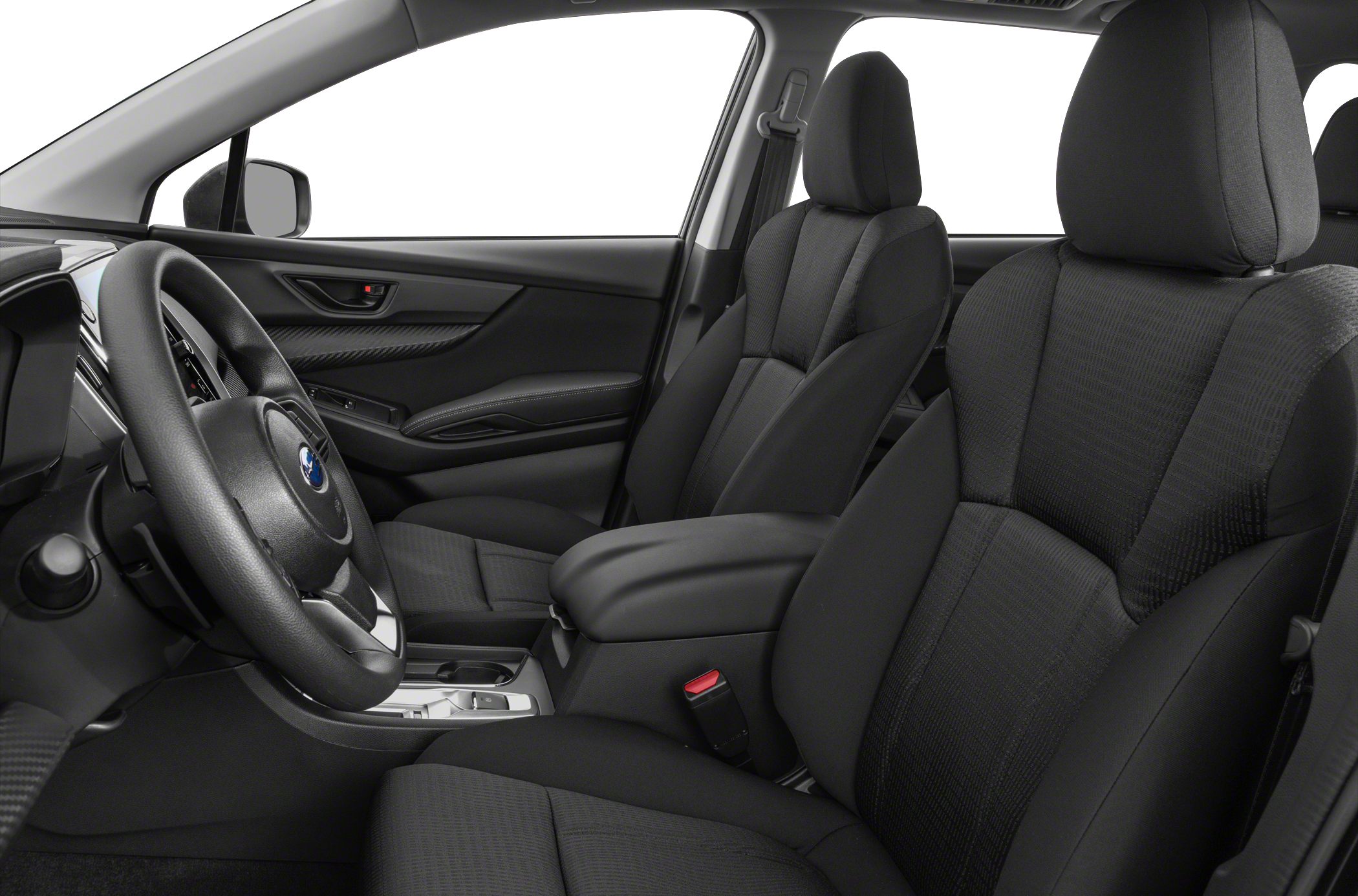 Black fabric seats and modern center console layout
