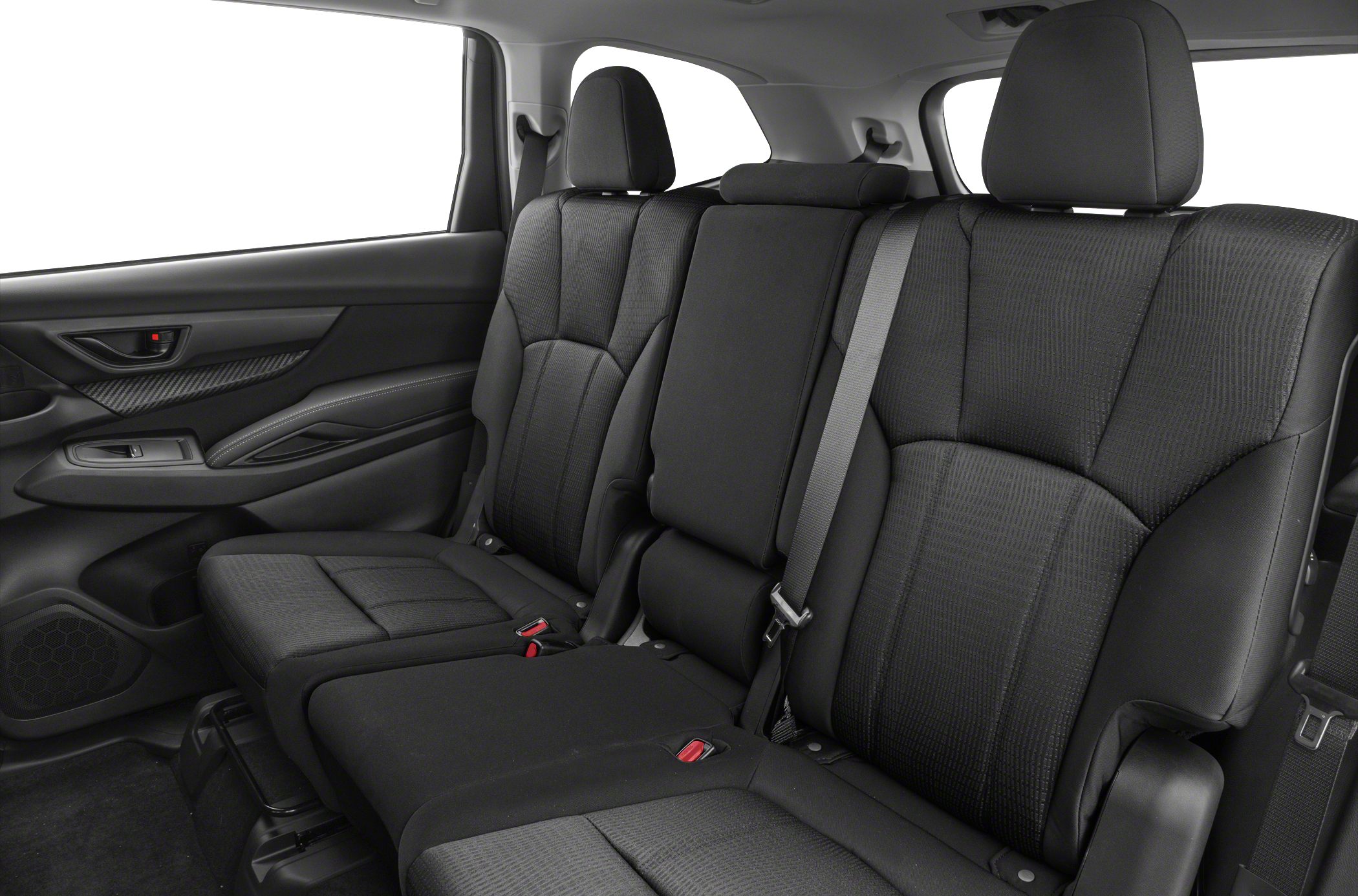 Black fabric rear passenger seats with modern design and seat belts