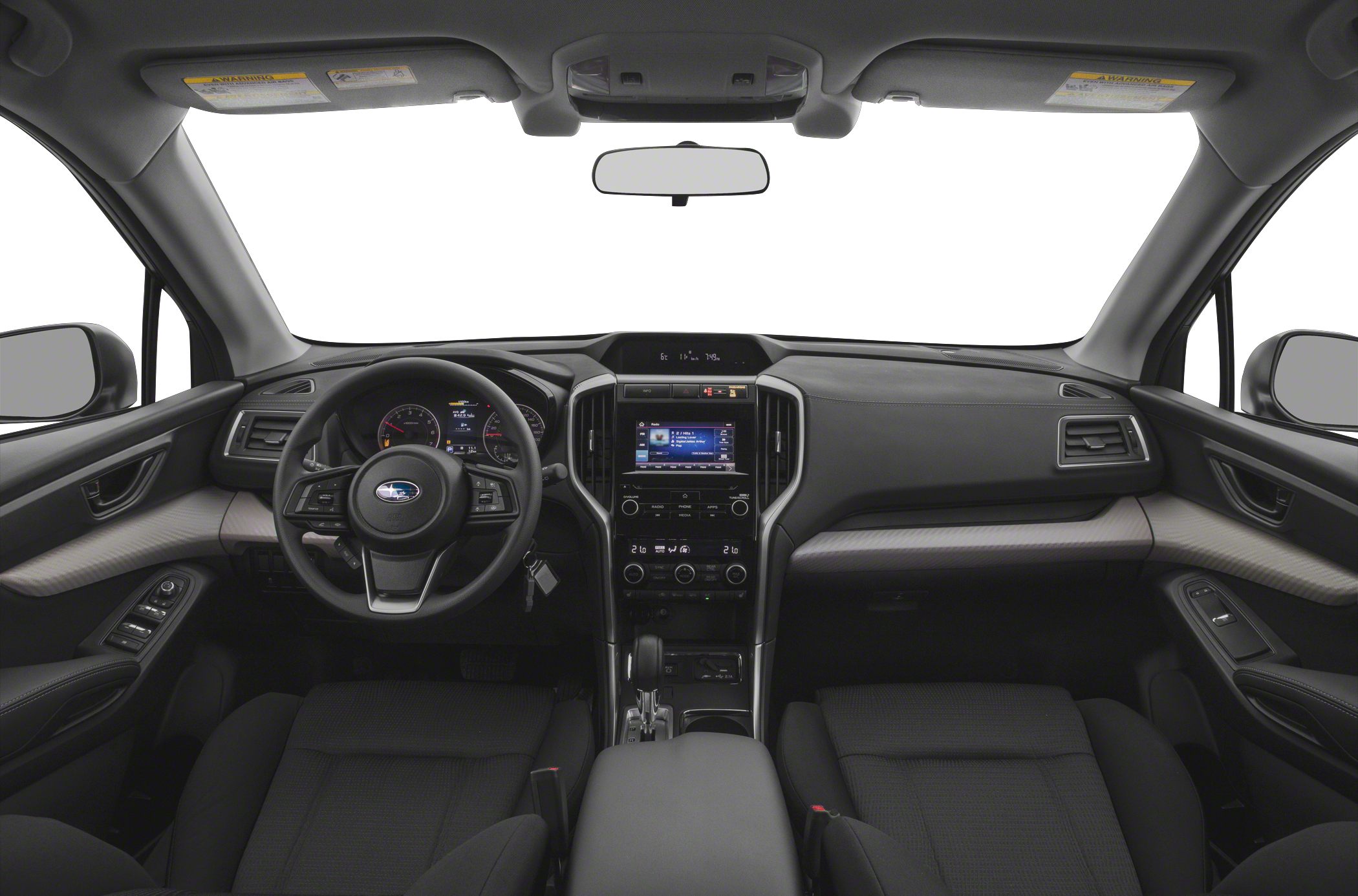 Interior with digital dashboard, steering wheel, and central touchscreen