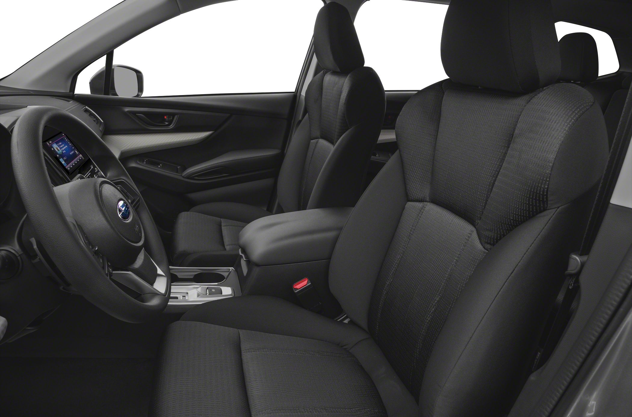 Interior front seats with dashboard and steering wheel