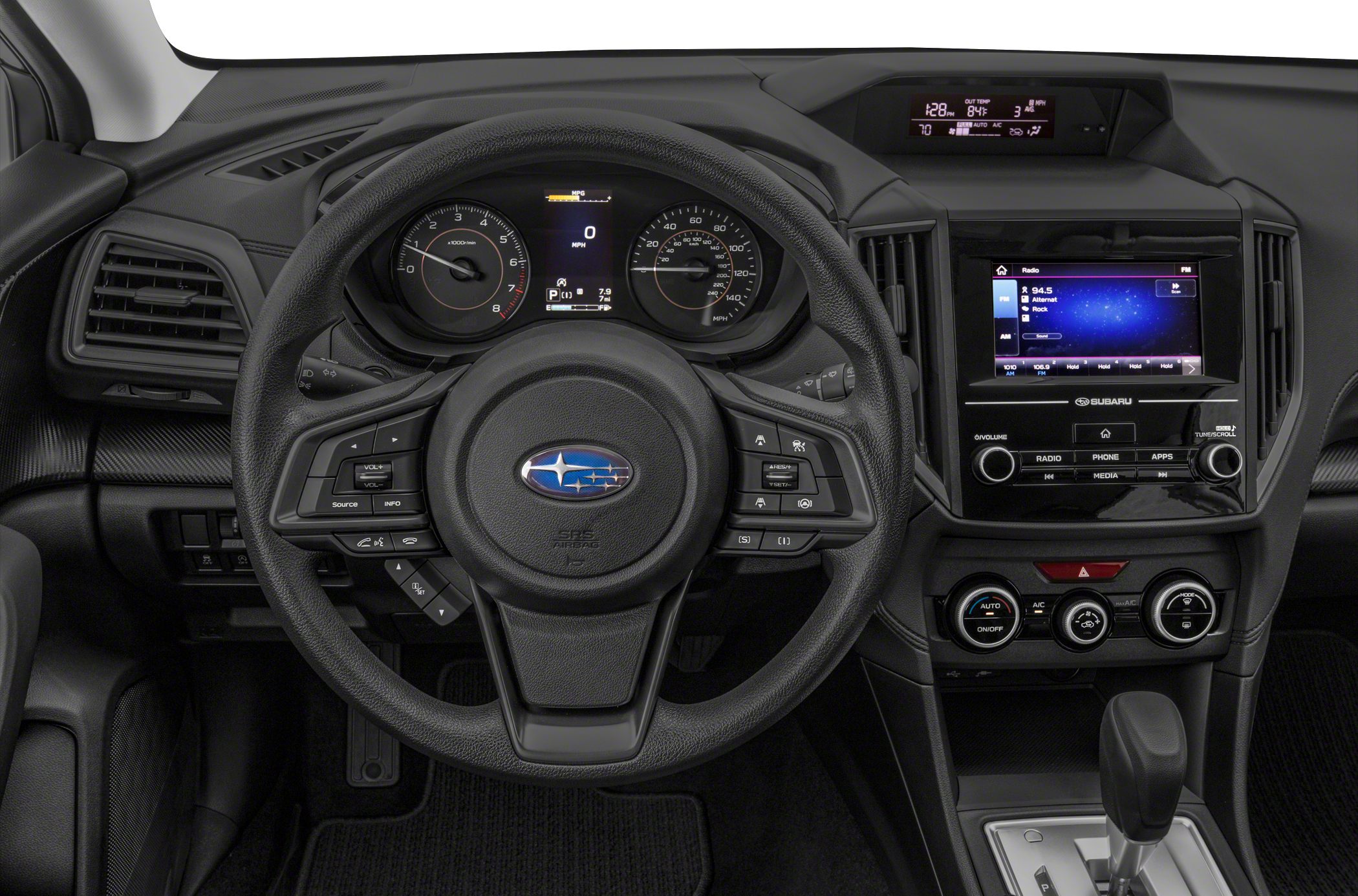 Steering wheel, digital instrument cluster, and infotainment system layout