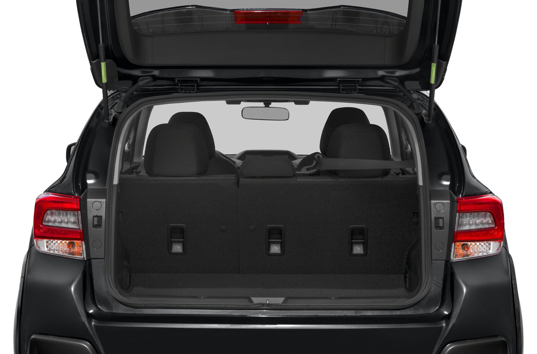 Rear cargo space with foldable seats and seat belt