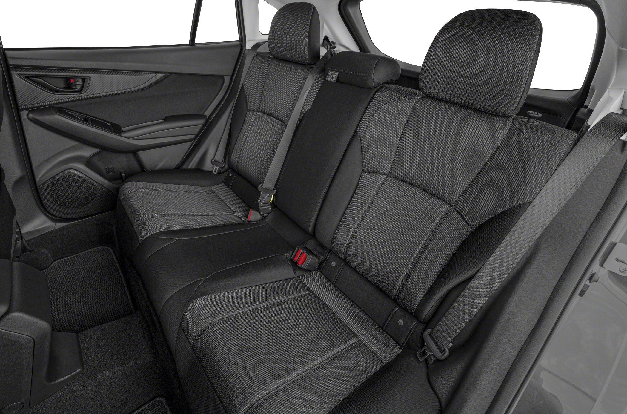 Rear seat upholstery and door panel with seat belts
