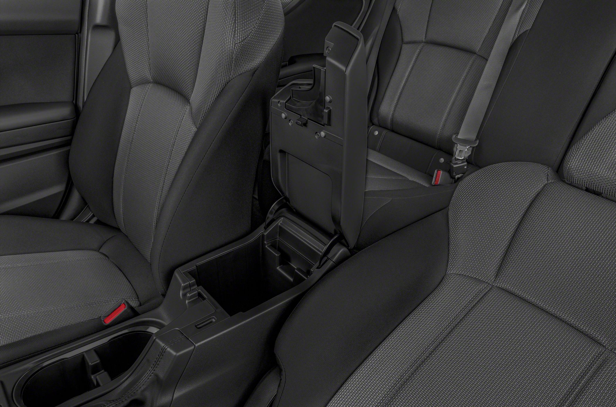 Detailed car seats and open center storage console with armrest