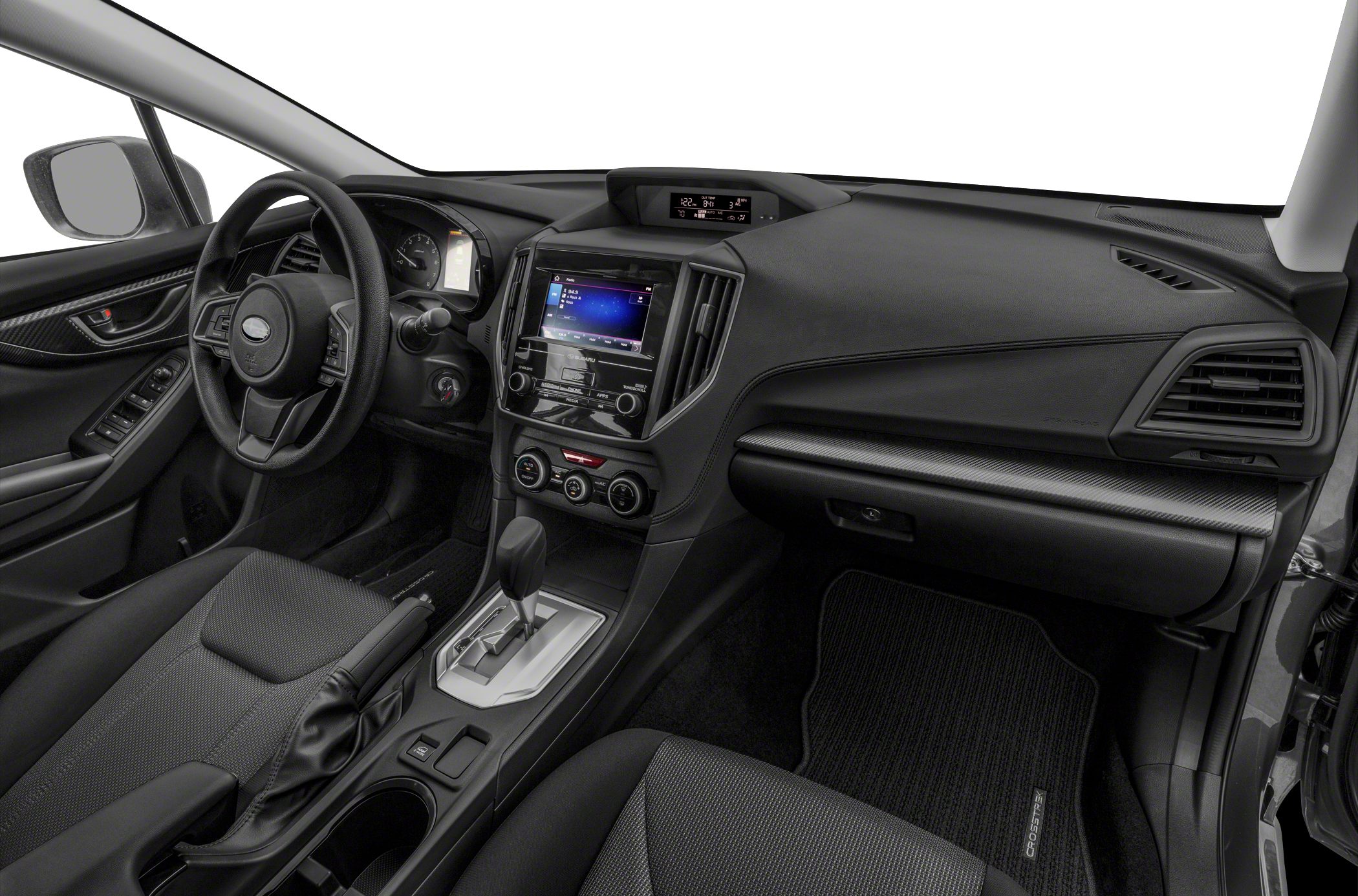 Dashboard and center console with touchscreen infotainment and gearshift