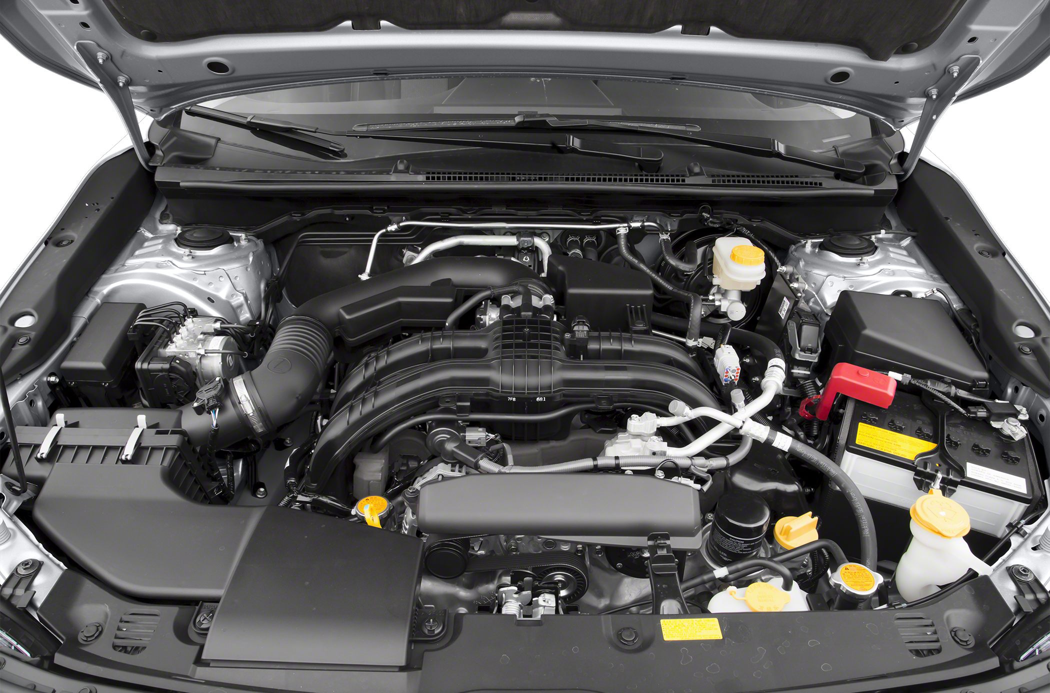 Engine bay with visible engine layout, battery, and fluid reservoirs