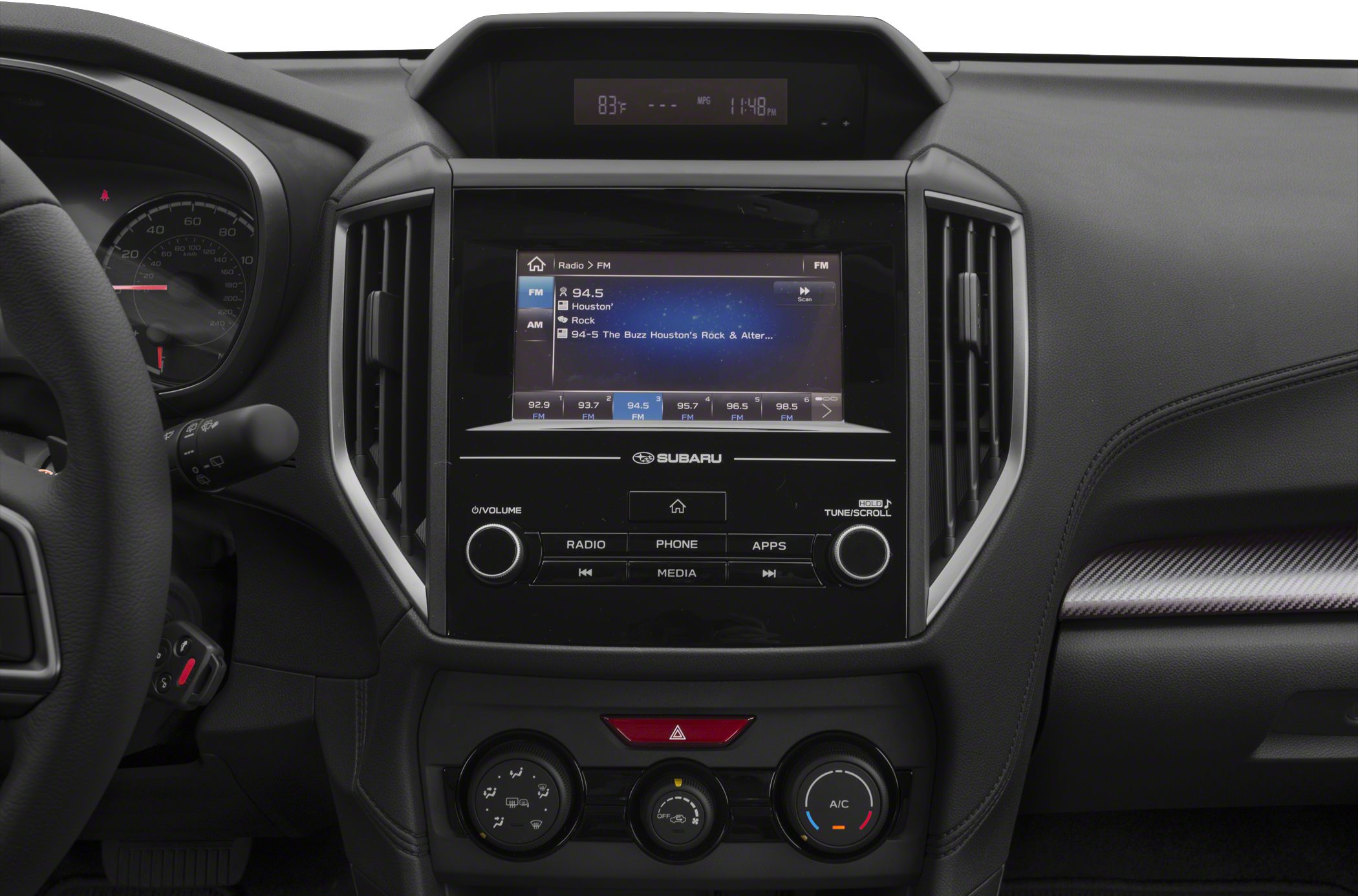 Dashboard infotainment system and climate controls with modern layout