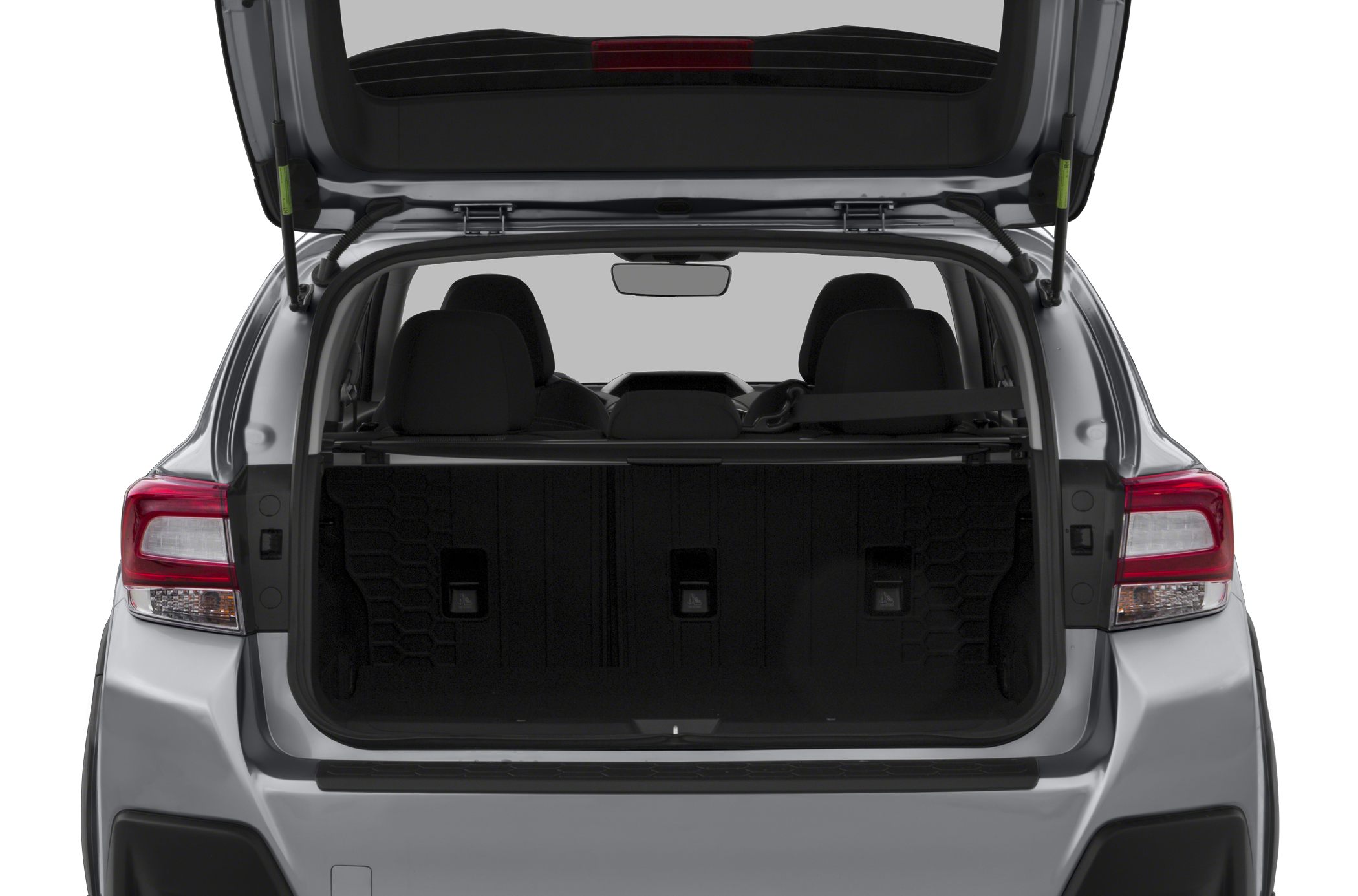 Open rear cargo space with hatchback fully lifted