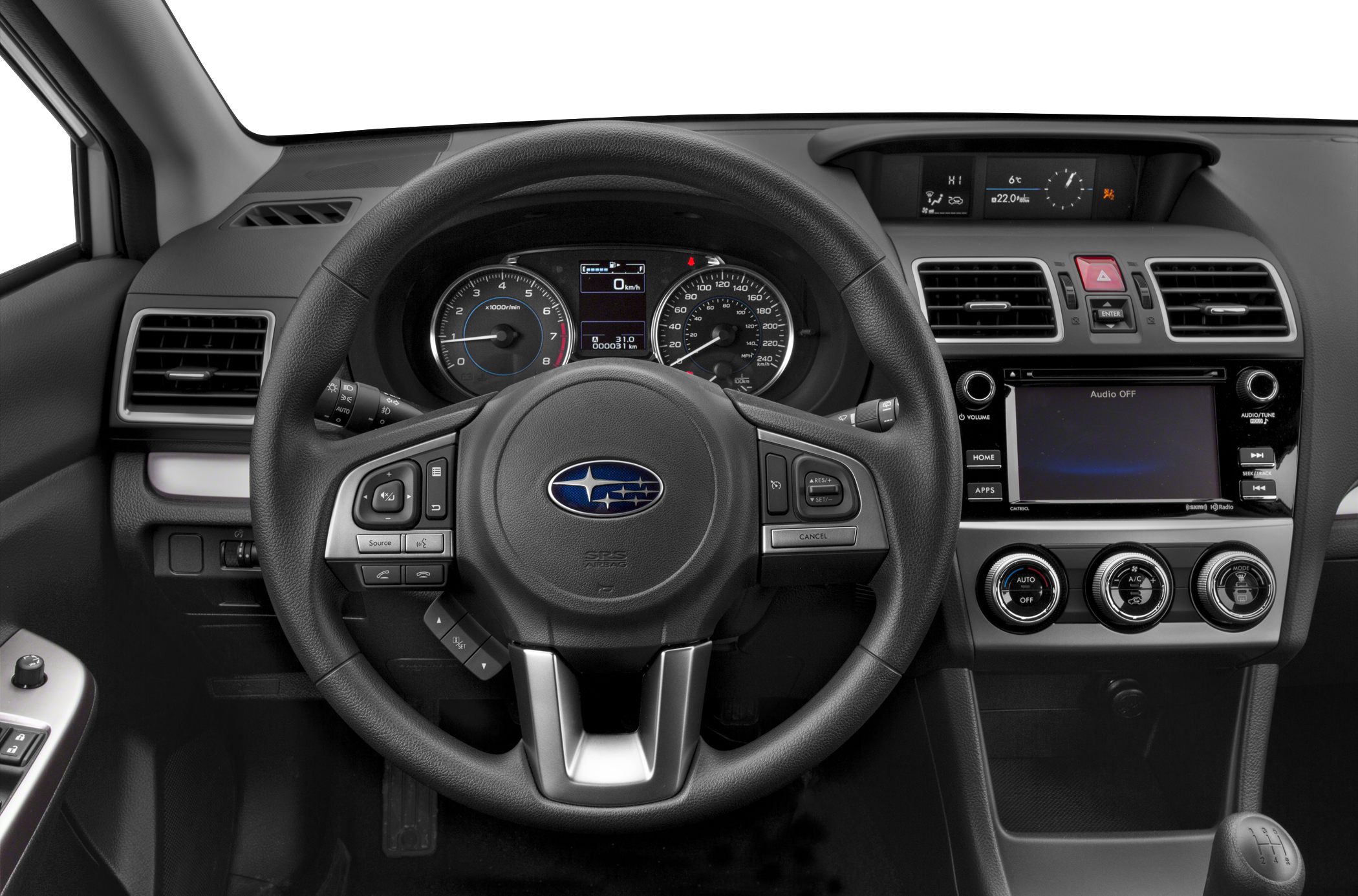 Steering wheel with instrument cluster and central dashboard controls
