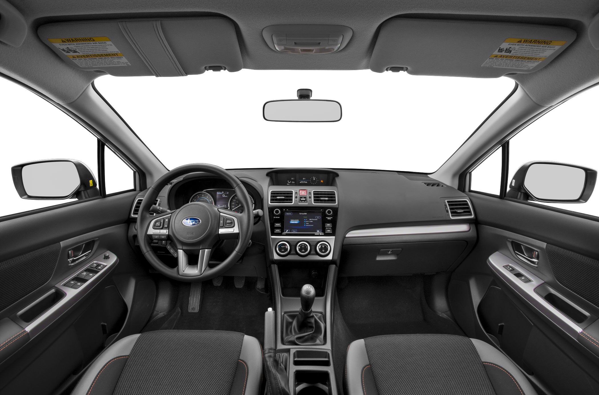 Dashboard, steering wheel, and center console with manual transmission
