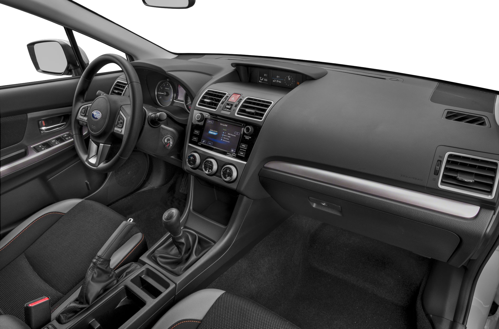 Dashboard, steering wheel, manual gear stick, infotainment system