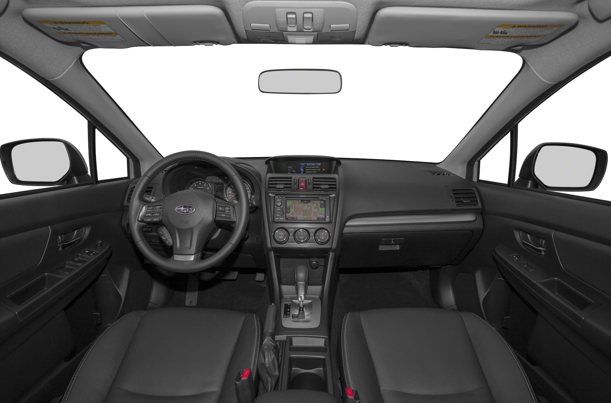 Dashboard, steering wheel, and center console with navigation system