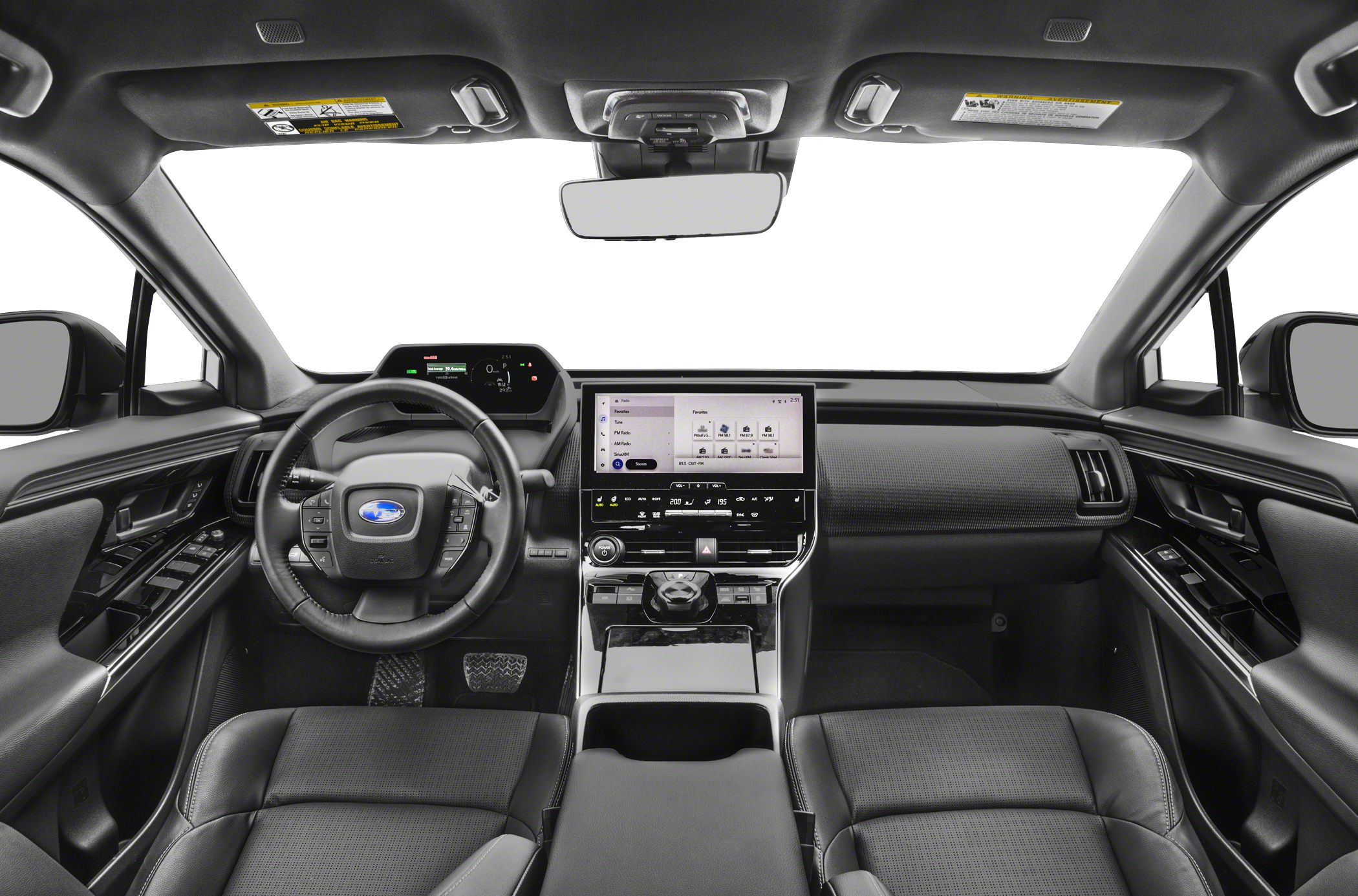 Digital dashboard and central touchscreen infotainment system in a modern vehicle interior