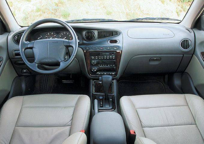 Dashboard, steering wheel, center console, controls, leather seats