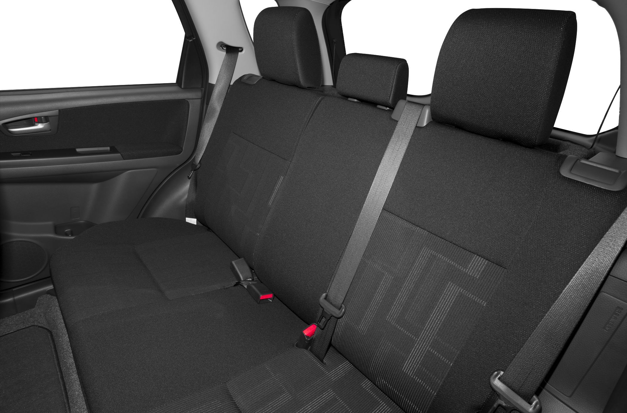 Black fabric rear seats with seatbelts and headrests