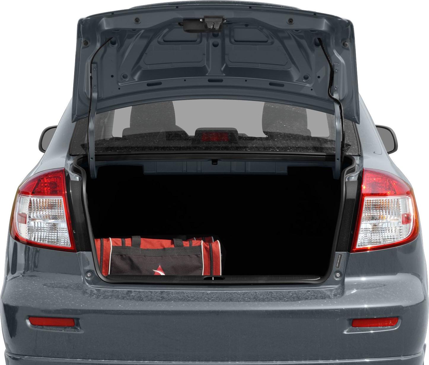 Open trunk with sports bag in rear view