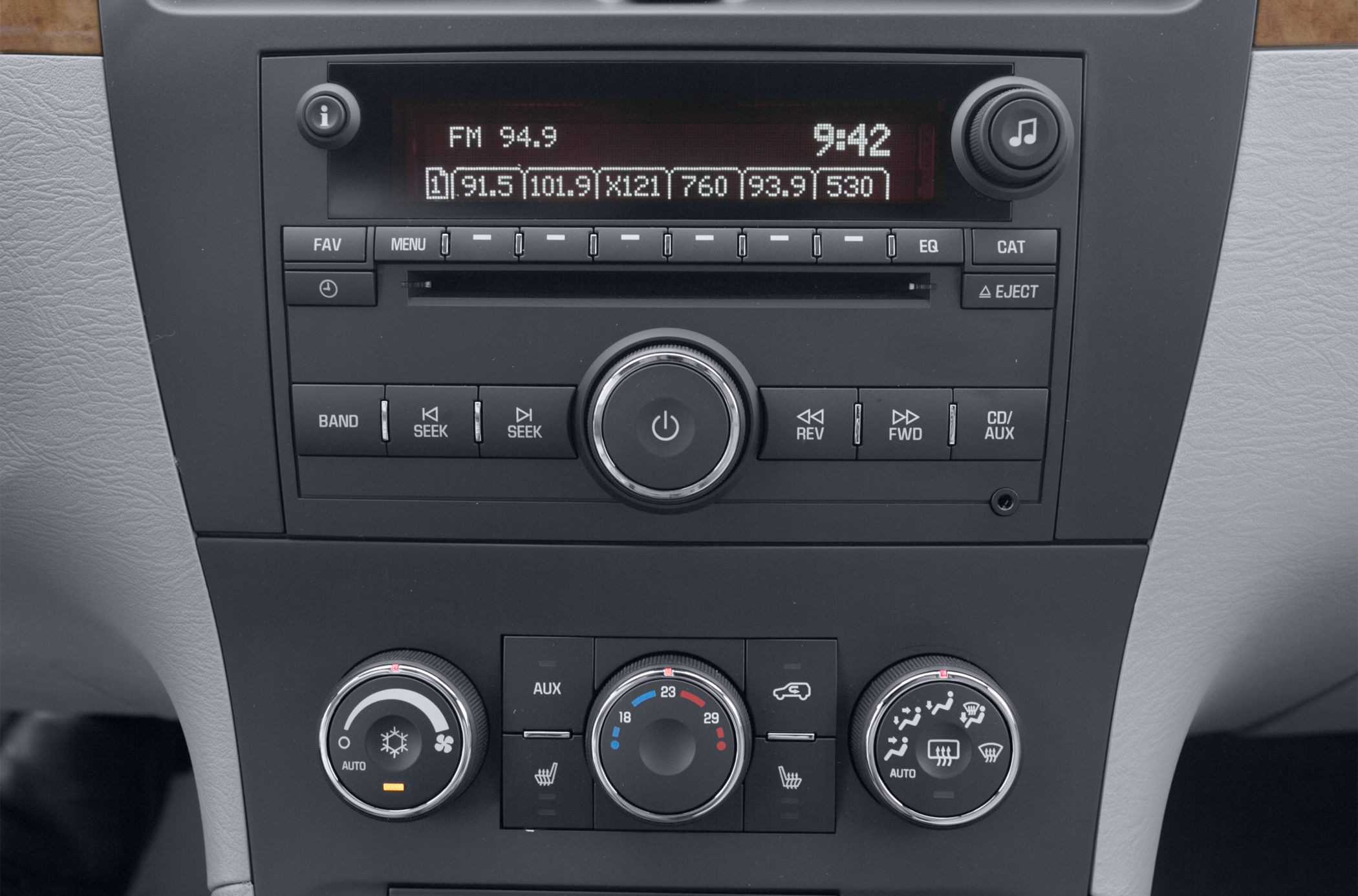 Car stereo system and climate control dials with temperature and fan settings