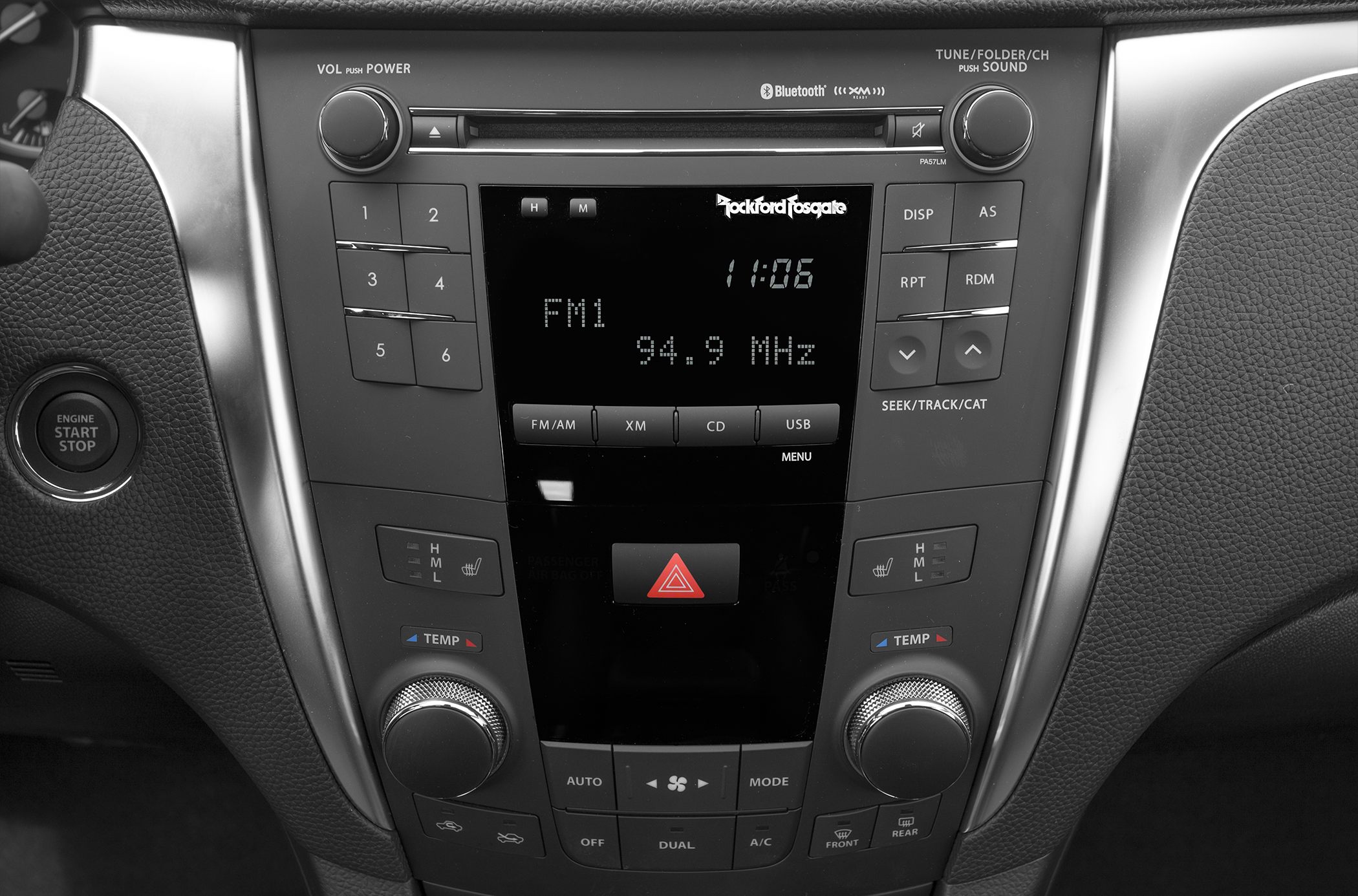 Rockford Fosgate audio unit and dual-zone climate controls with heated seat buttons