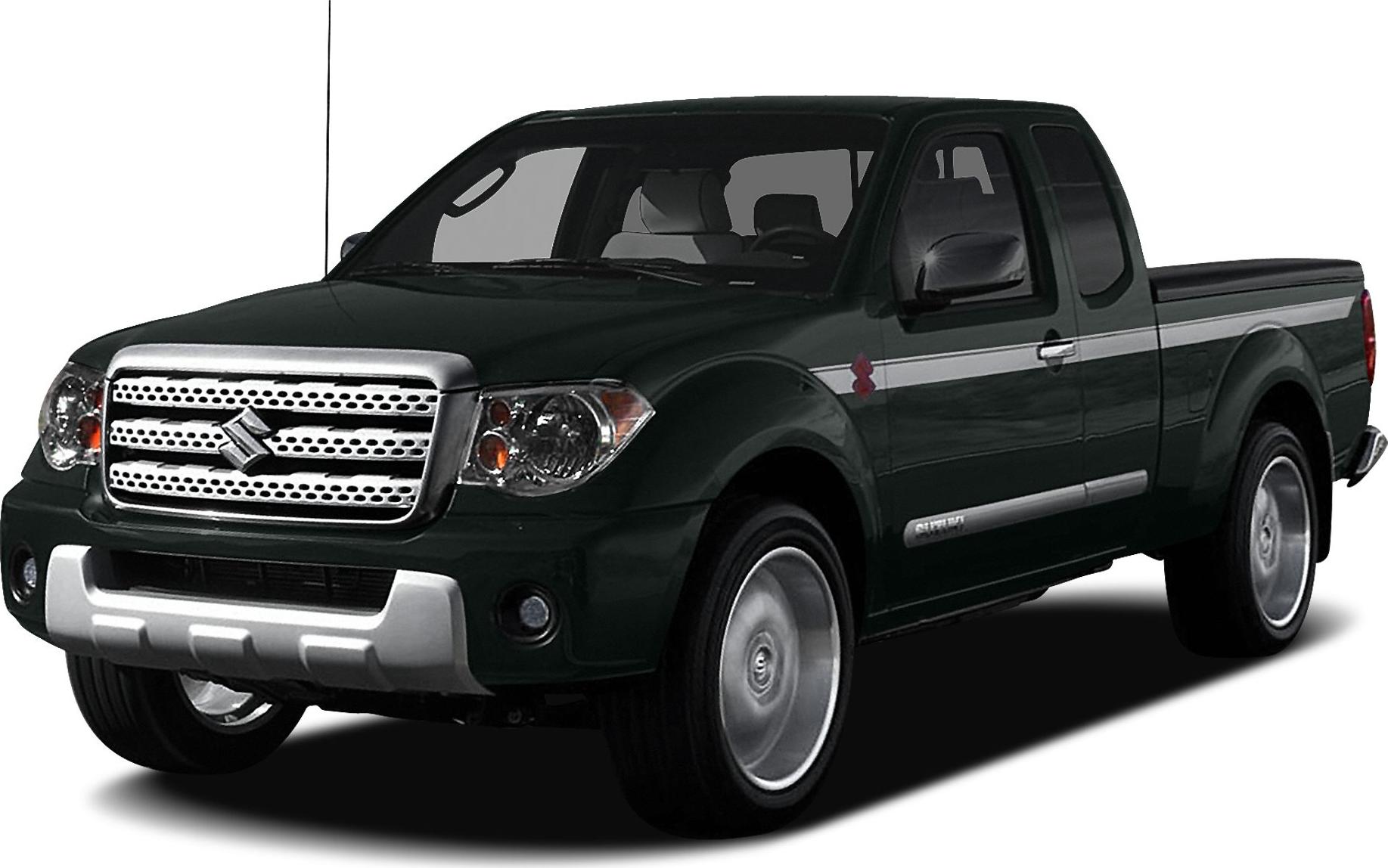 Front and side profile of a pickup truck with extended cab and long bed