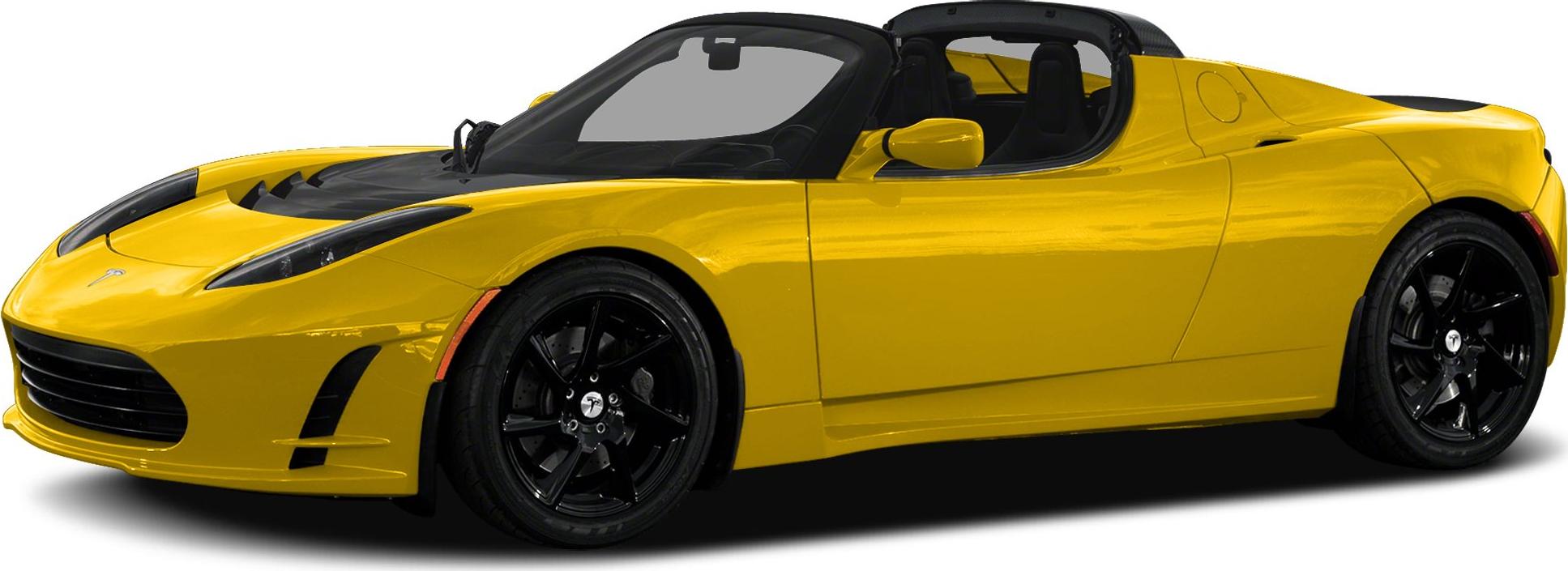Yellow electric sports car side profile with black wheels
