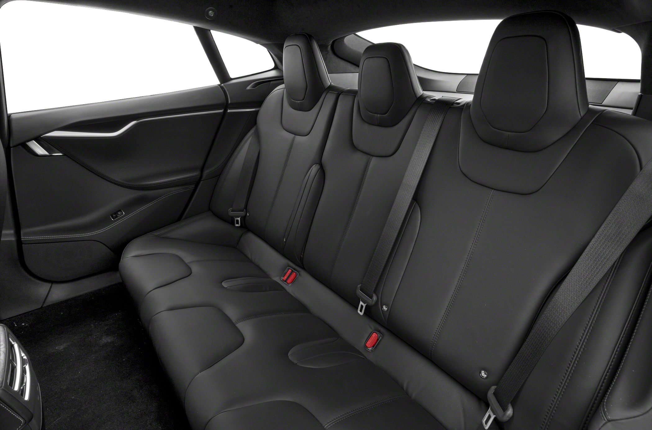 Black leather rear seats with seatbelts and door panel