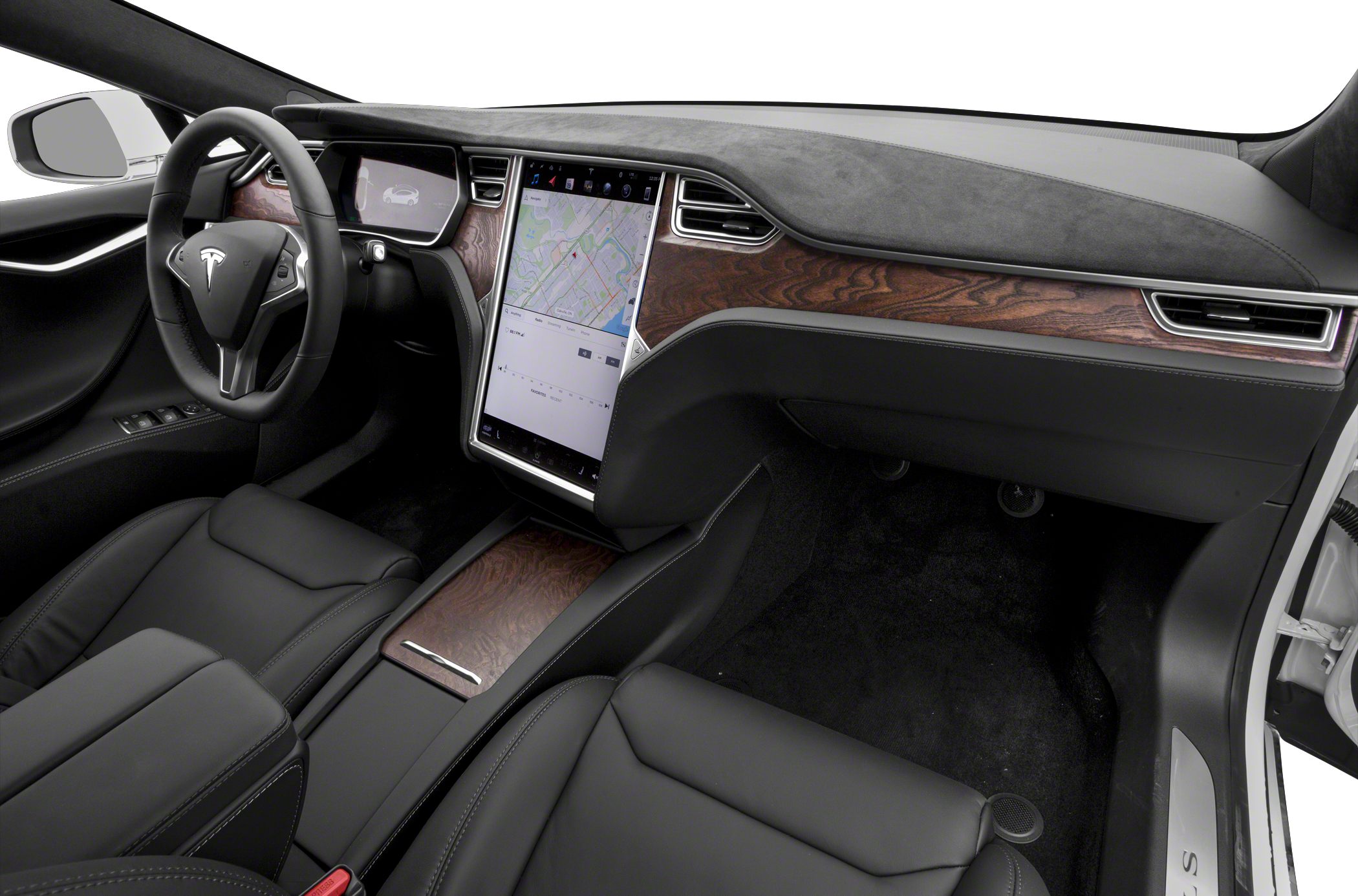Large vertical touchscreen and wood trim dashboard