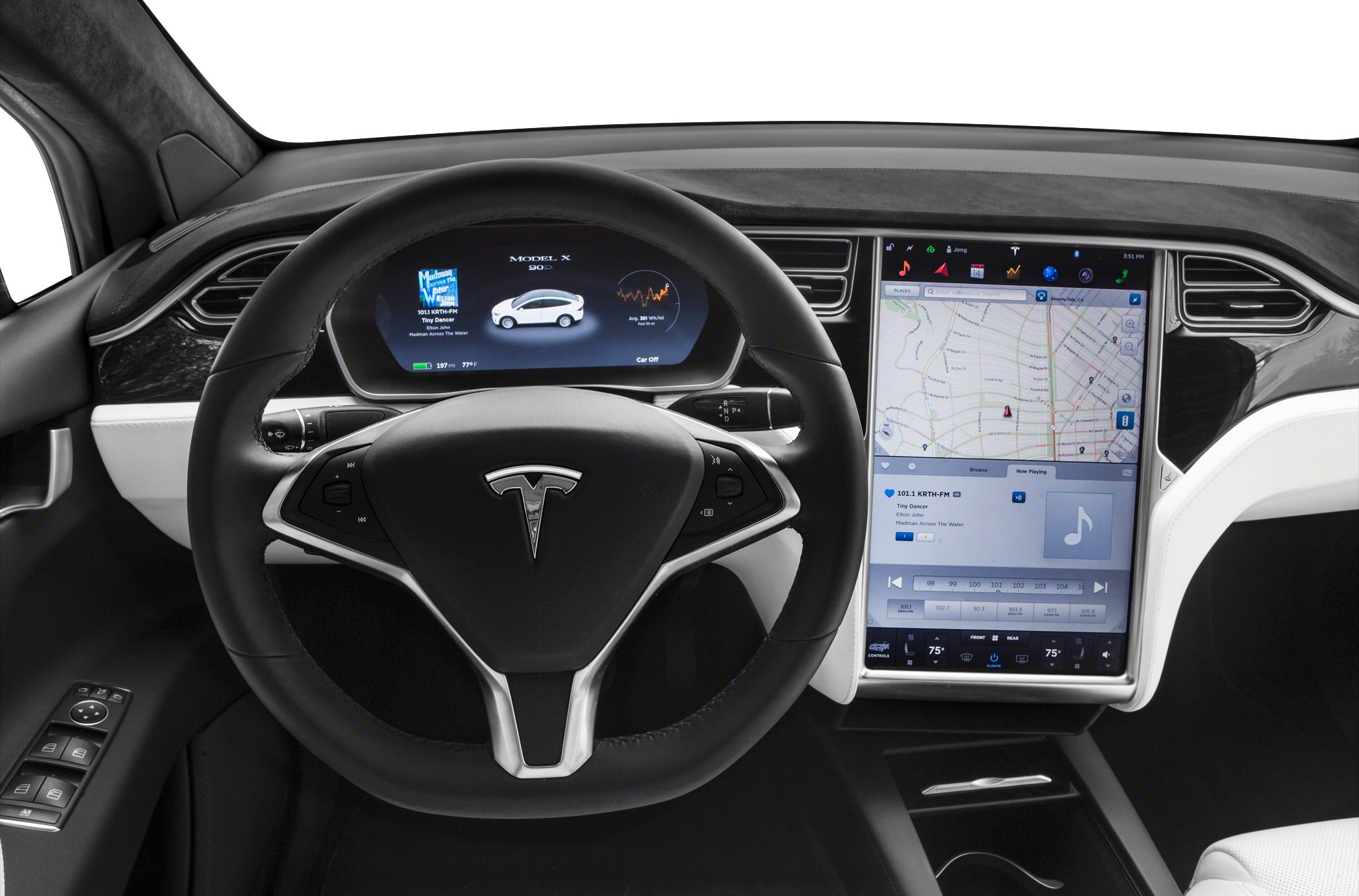 Digital dashboard and large touchscreen display in a modern vehicle interior