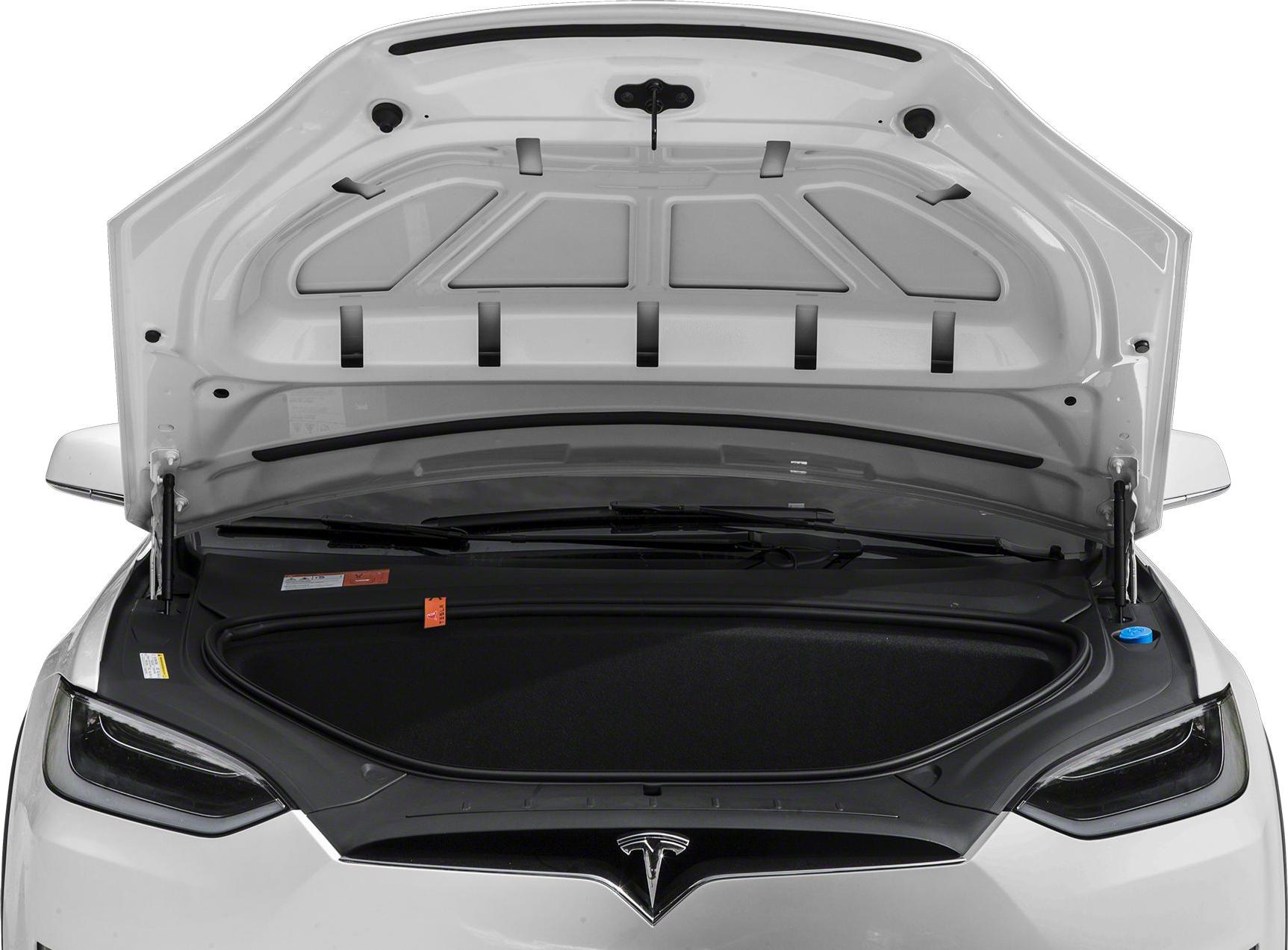 Front trunk storage with open hood in electric SUV