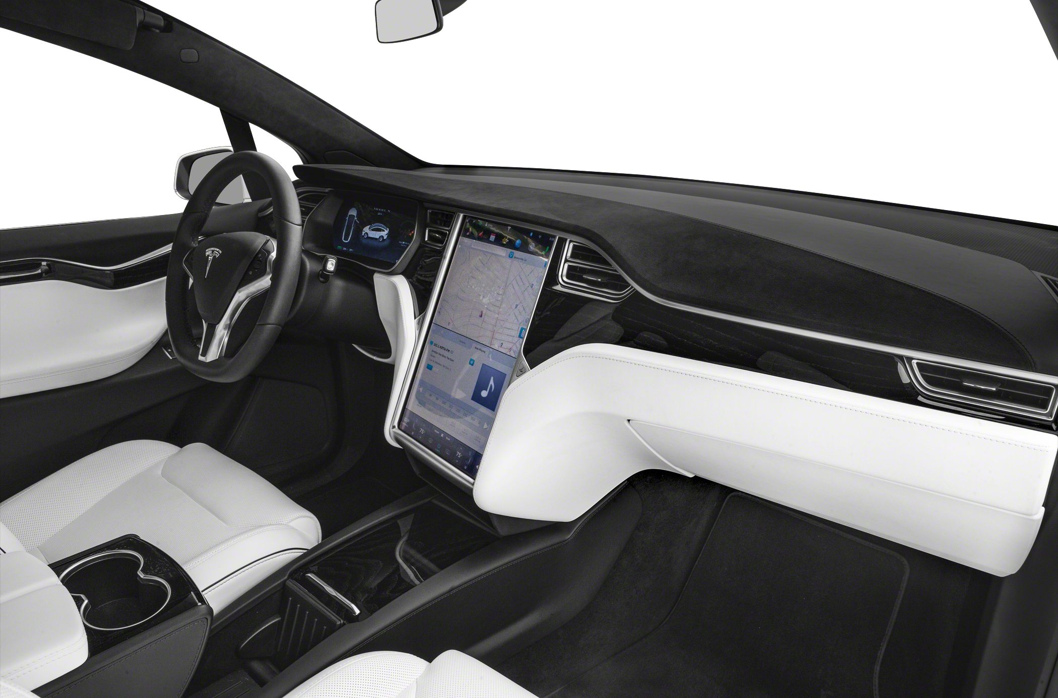 Interior with large vertical touchscreen and digital dashboard