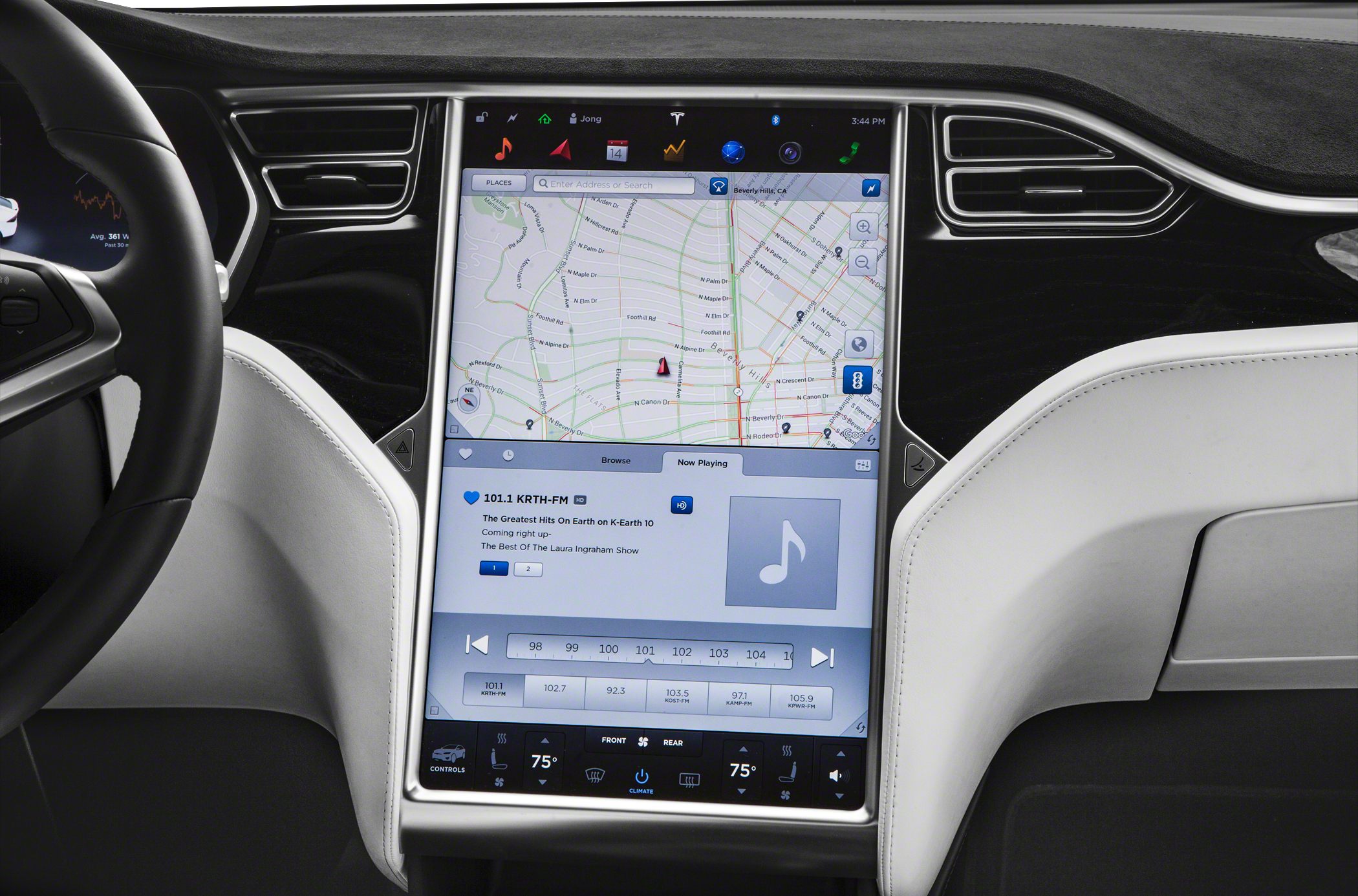 Large vertical touchscreen with navigation and media controls