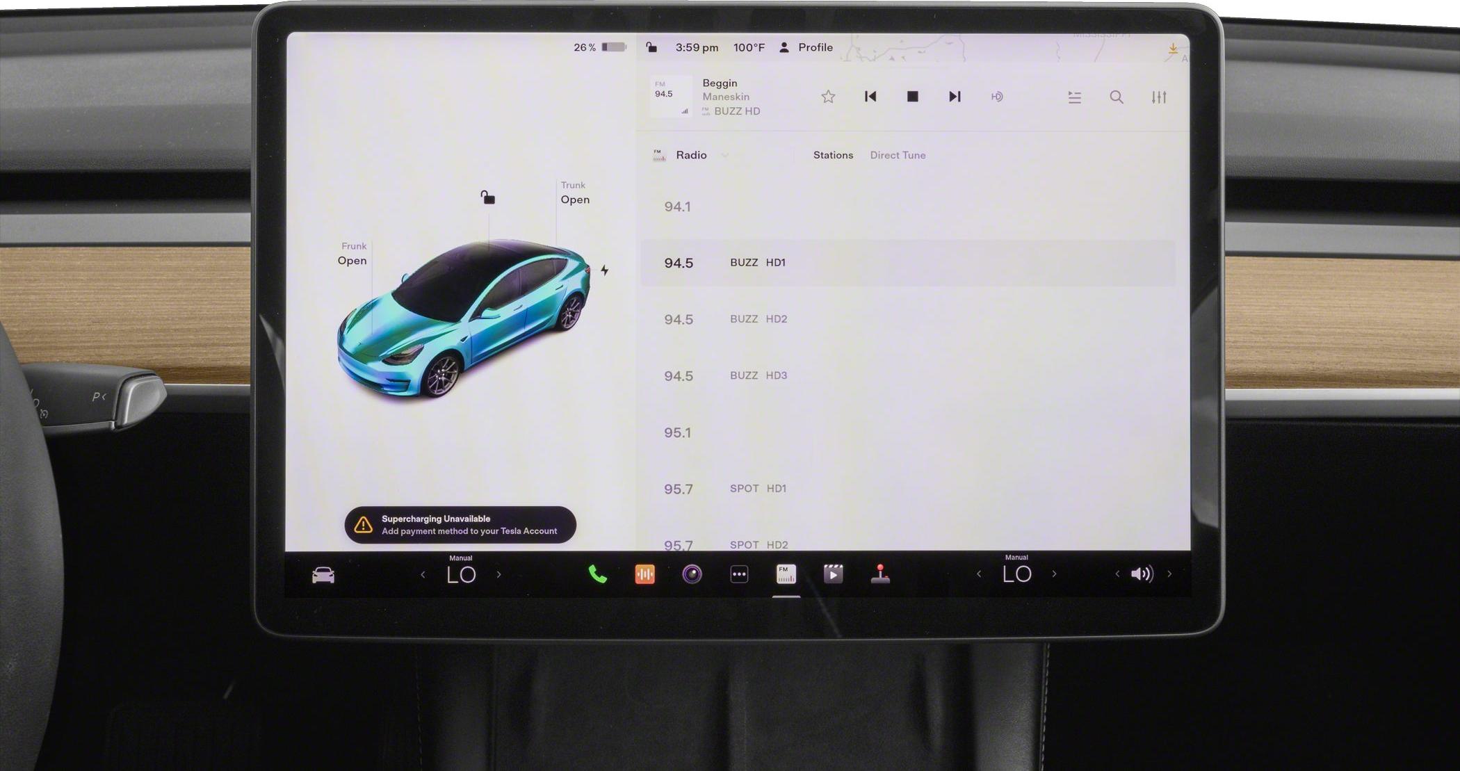 Tesla Model 3 electric vehicle central touchscreen display
