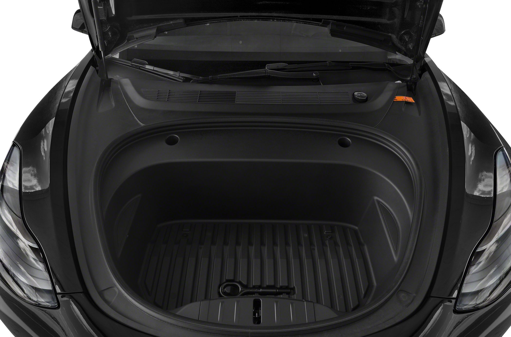 Empty electric vehicle front trunk with integrated liner