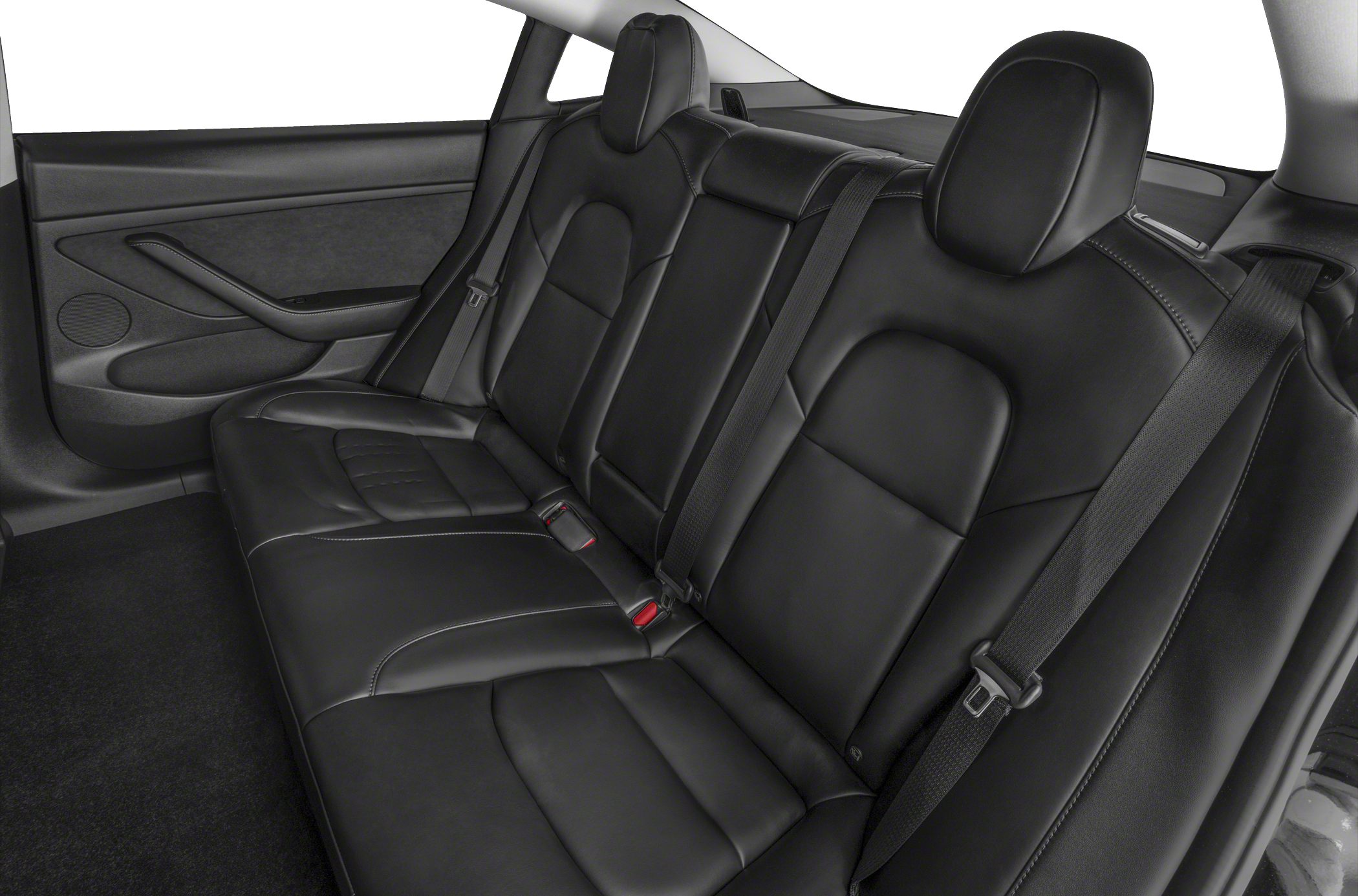 Black leather rear seats with headrests and seat belts