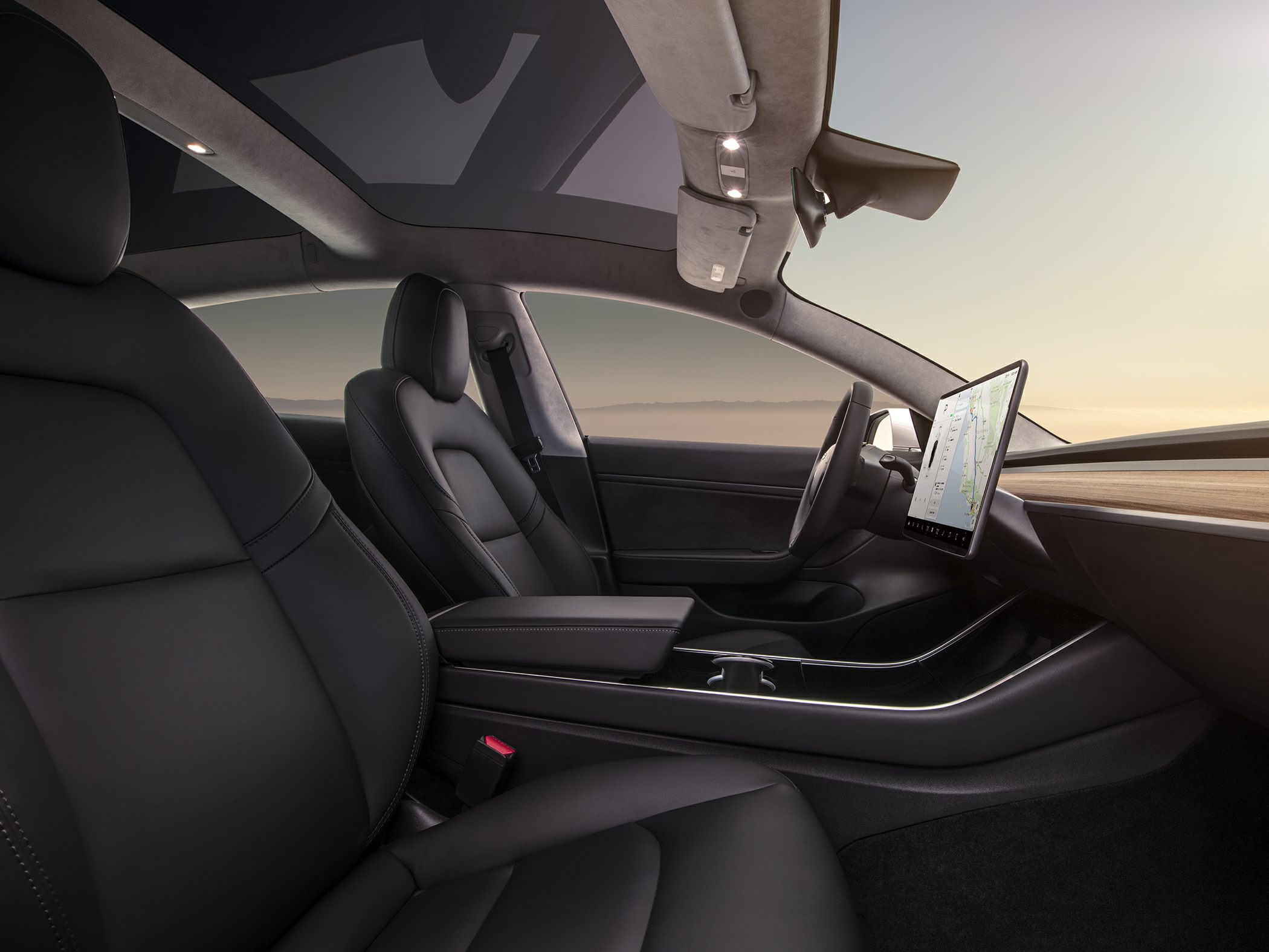Black leather seats, panoramic glass roof, large touchscreen