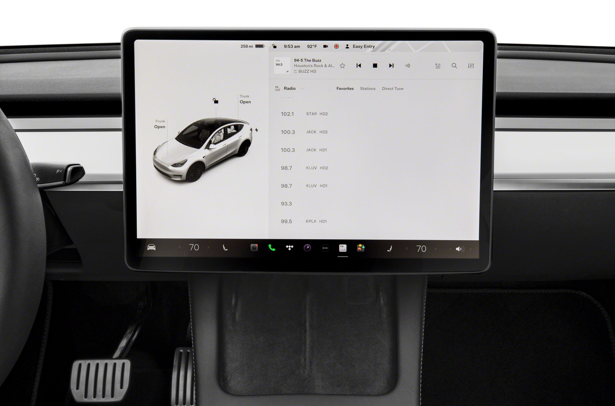Central touchscreen display with vehicle status and media controls