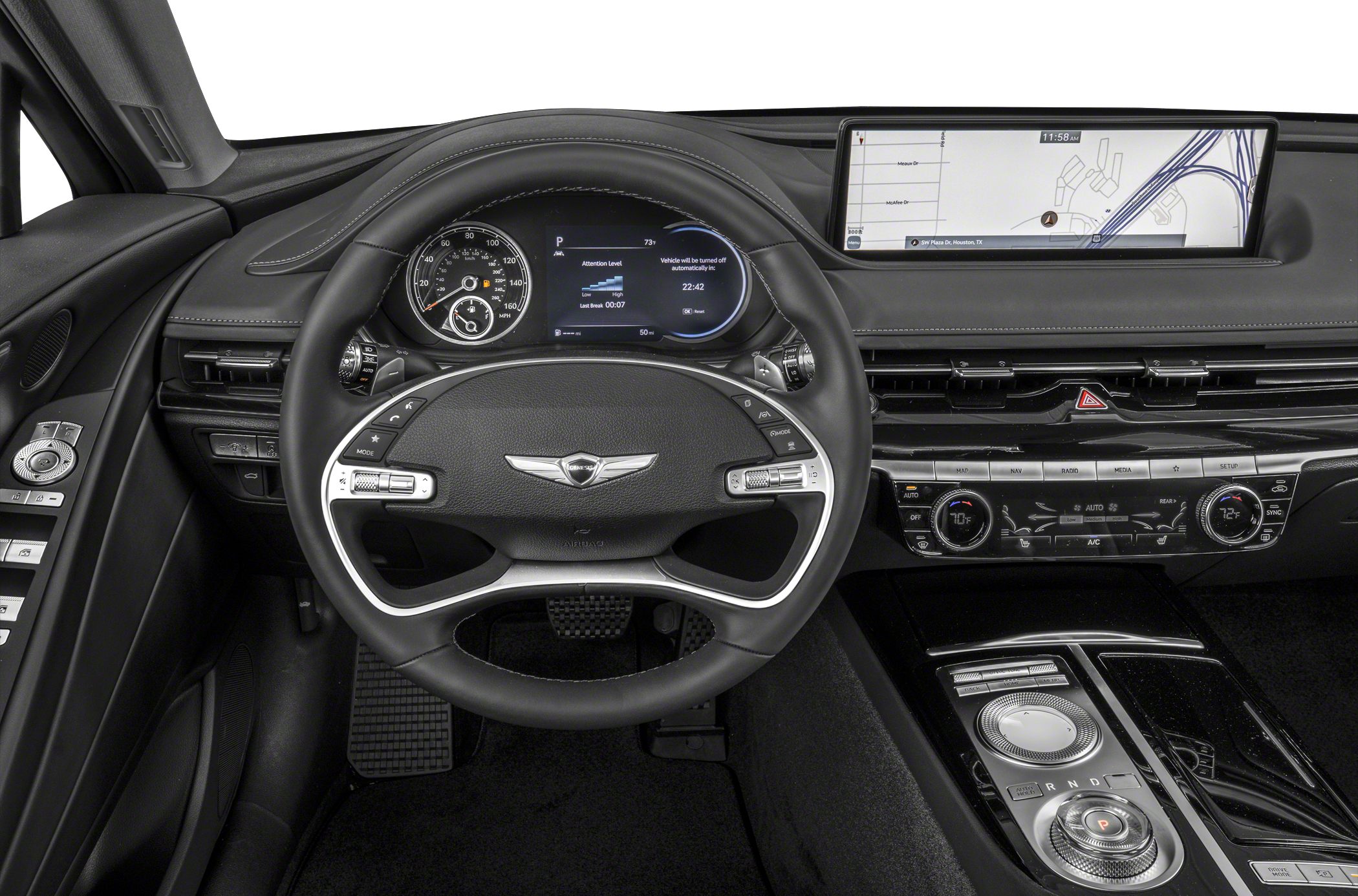 Steering wheel with multifunction controls and wide digital infotainment dashboard