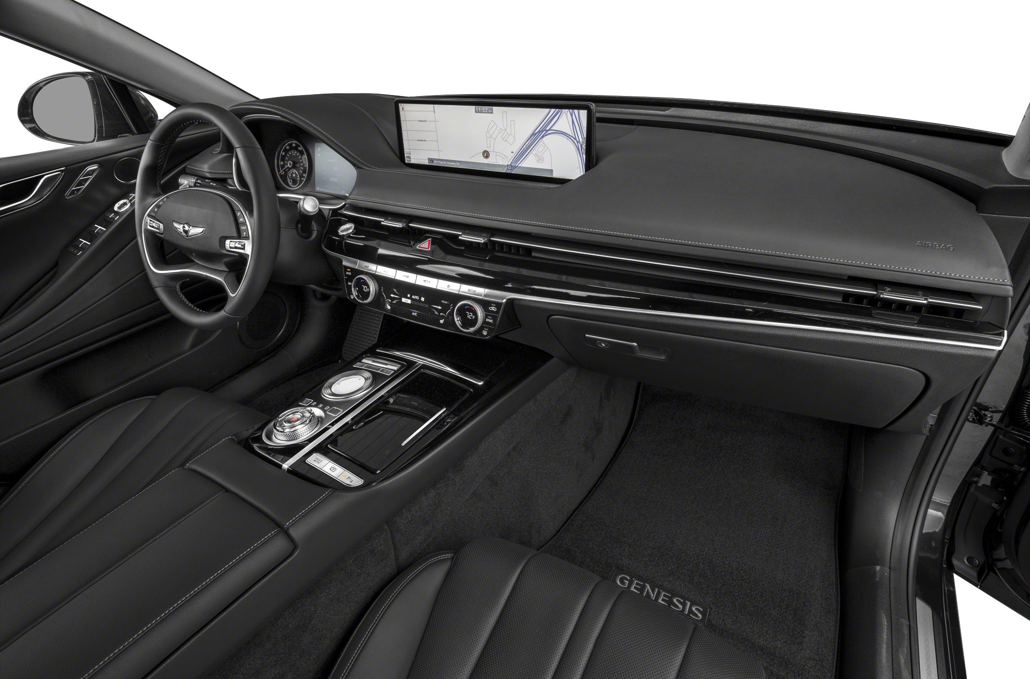 Luxury dashboard, digital infotainment screen, multi-control center console